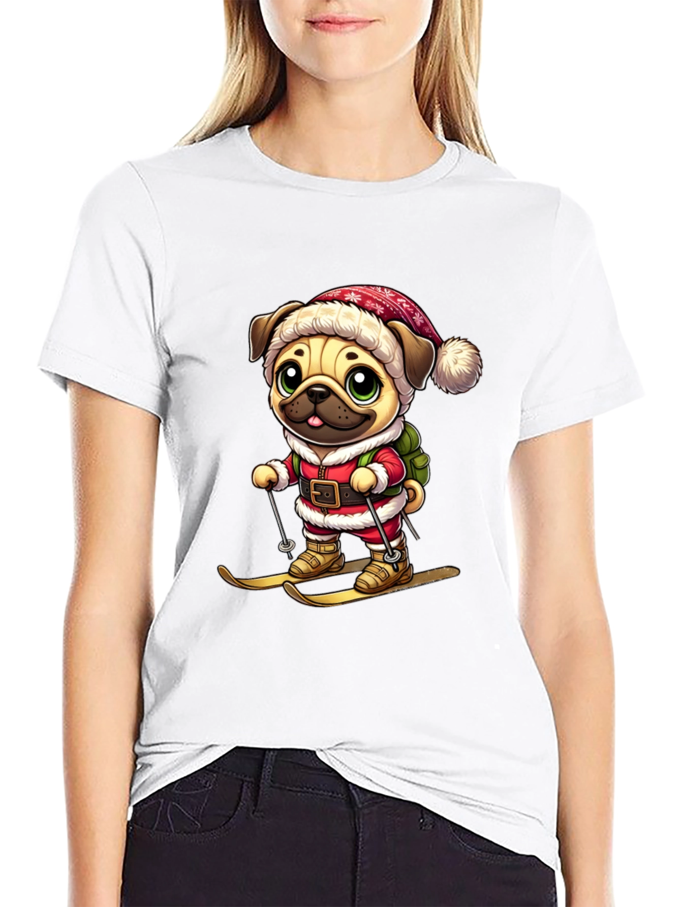 Pug Santa Skiing T-Shirt