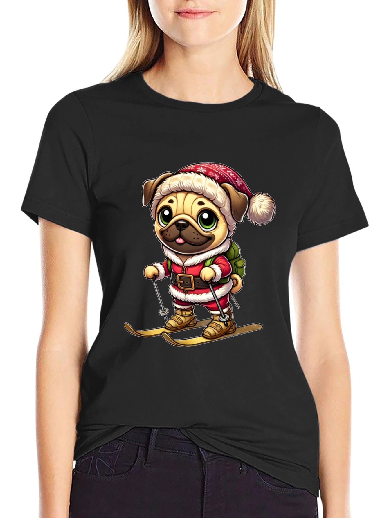 Pug Santa Skiing T-Shirt