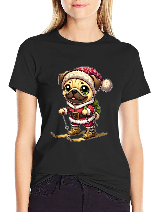 Pug Santa Skiing T-Shirt