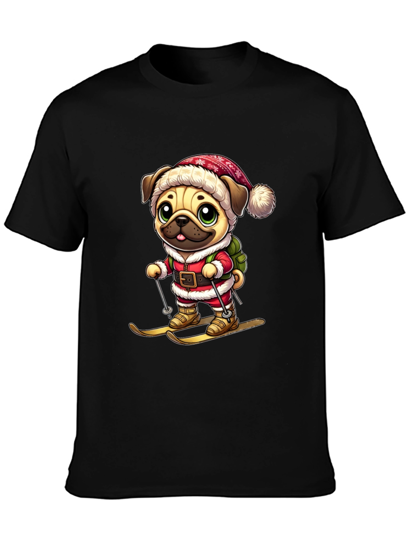 Pug Santa Skiing T-Shirt