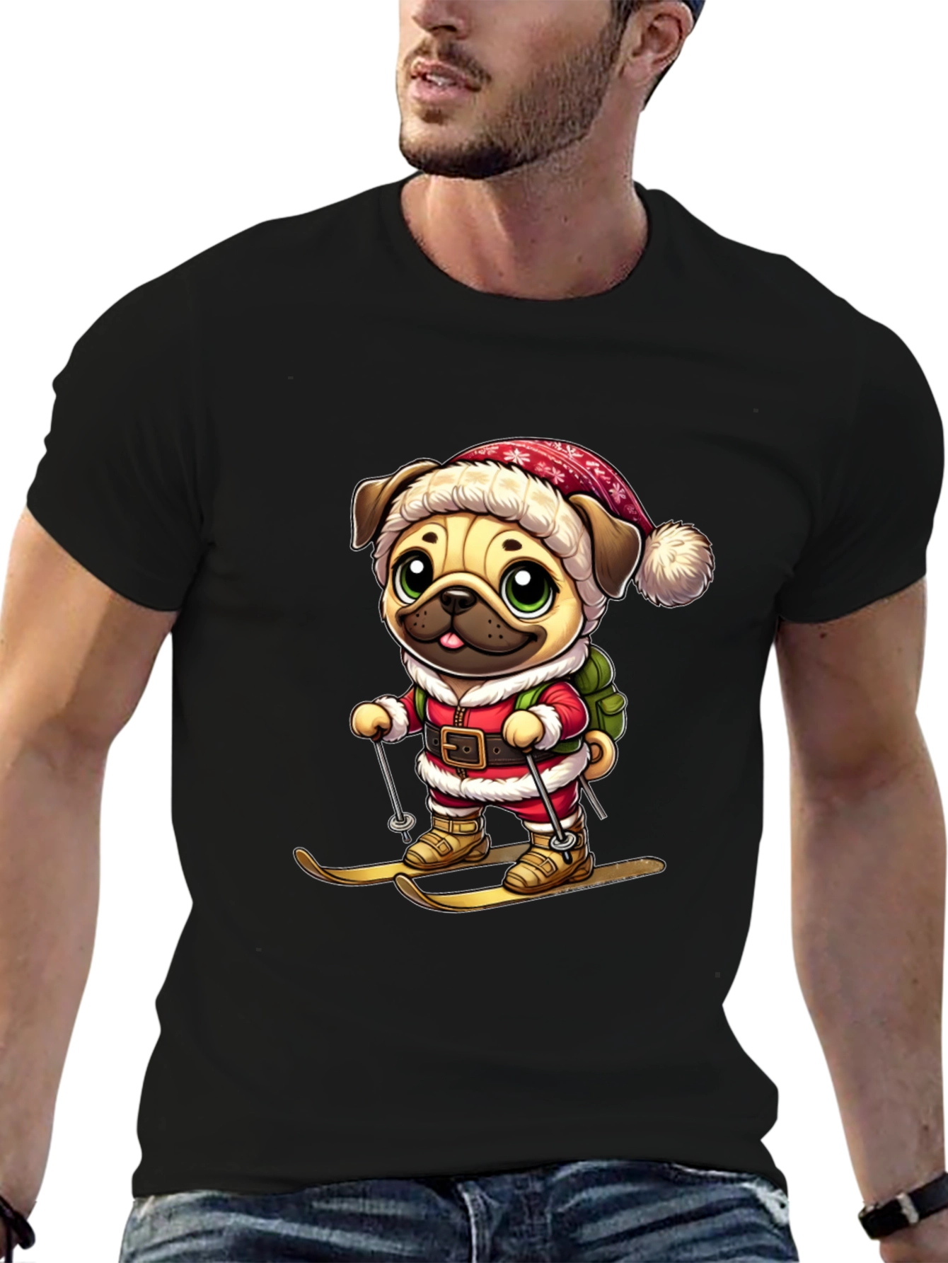 Pug Santa Skiing T-Shirt