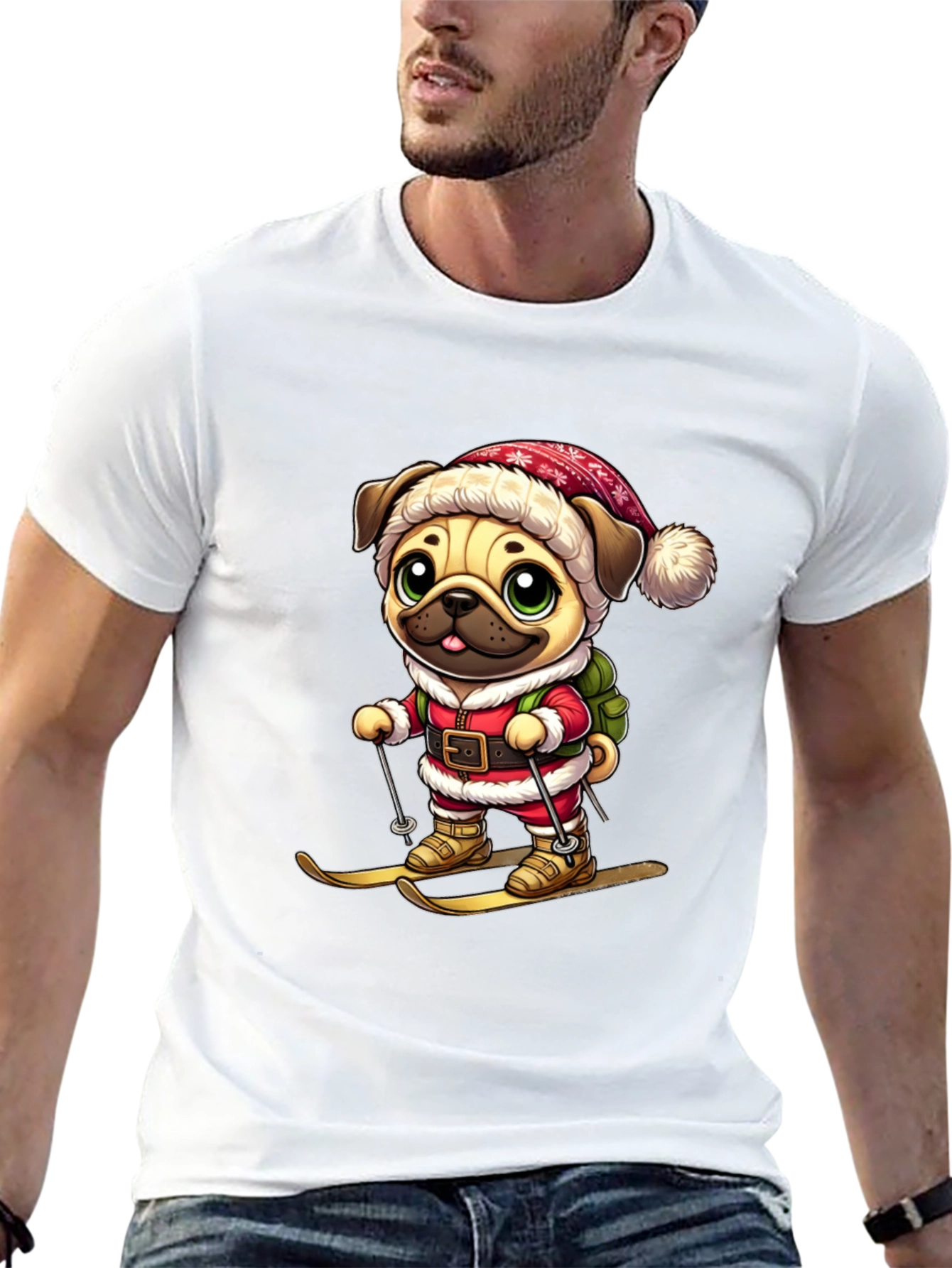 Pug Santa Skiing T-Shirt