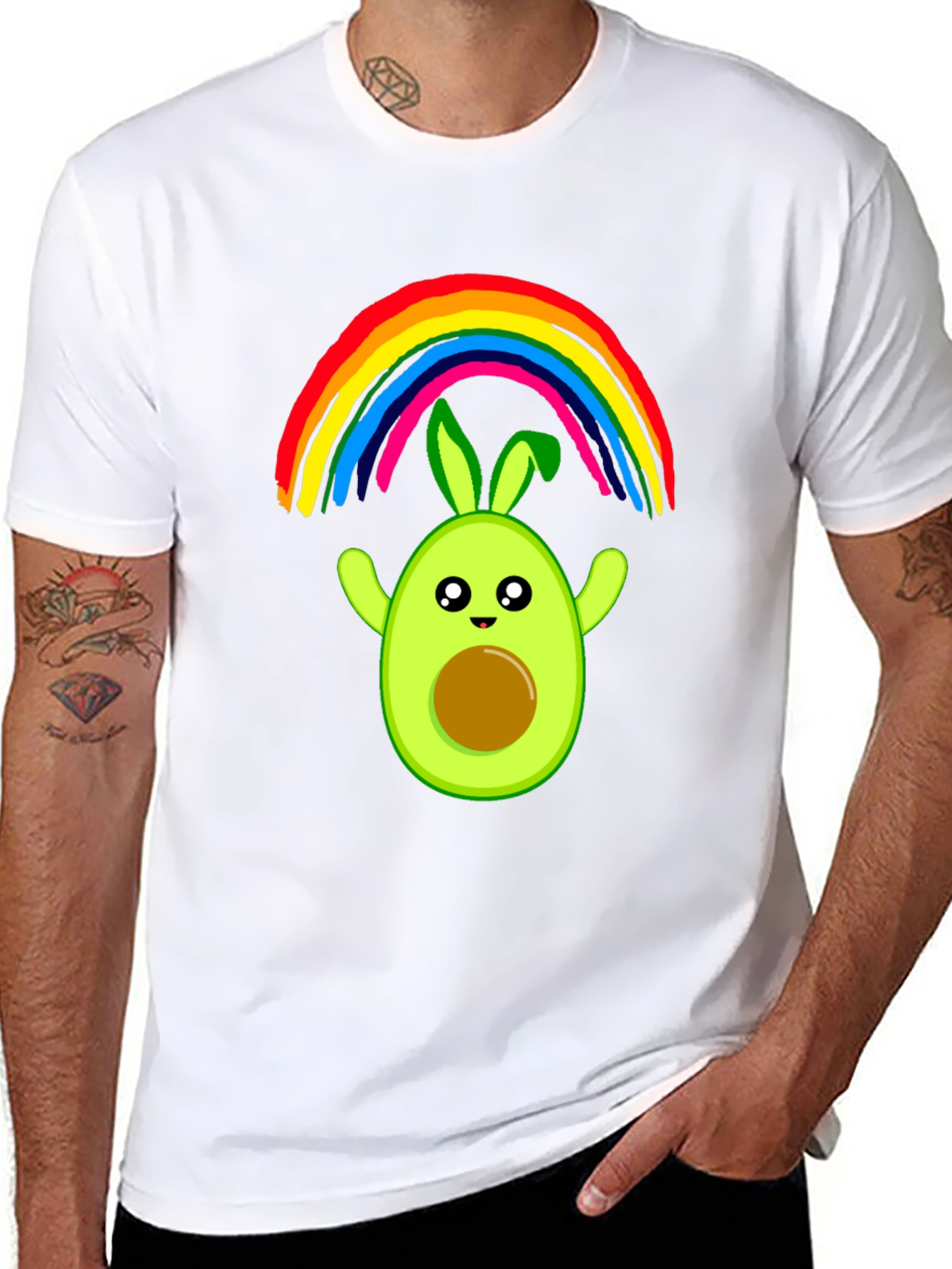 Avocado Bunny Rainbow Graphic Tee