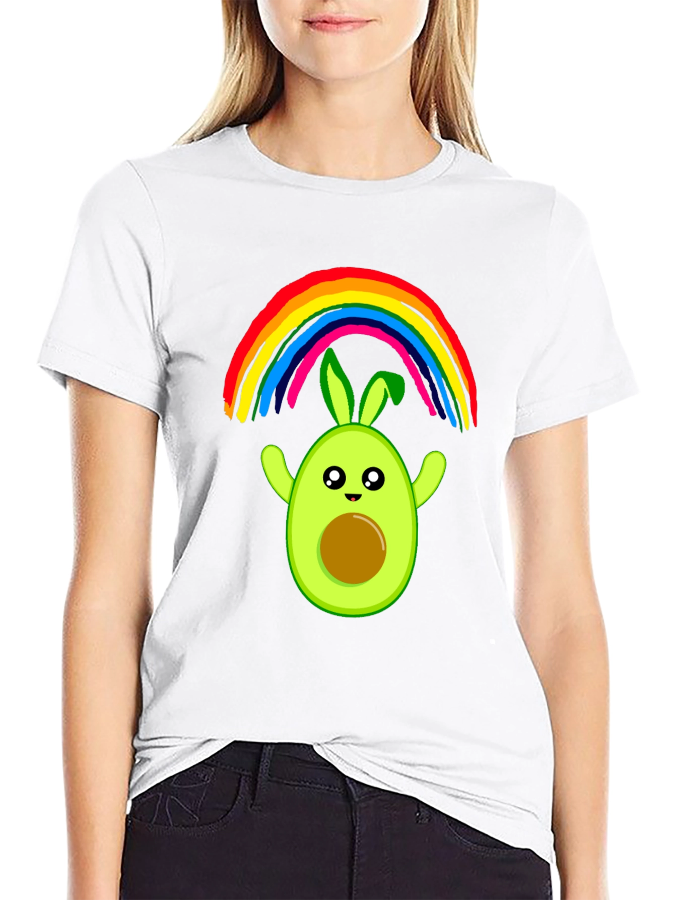 Avocado Bunny Rainbow Graphic Tee