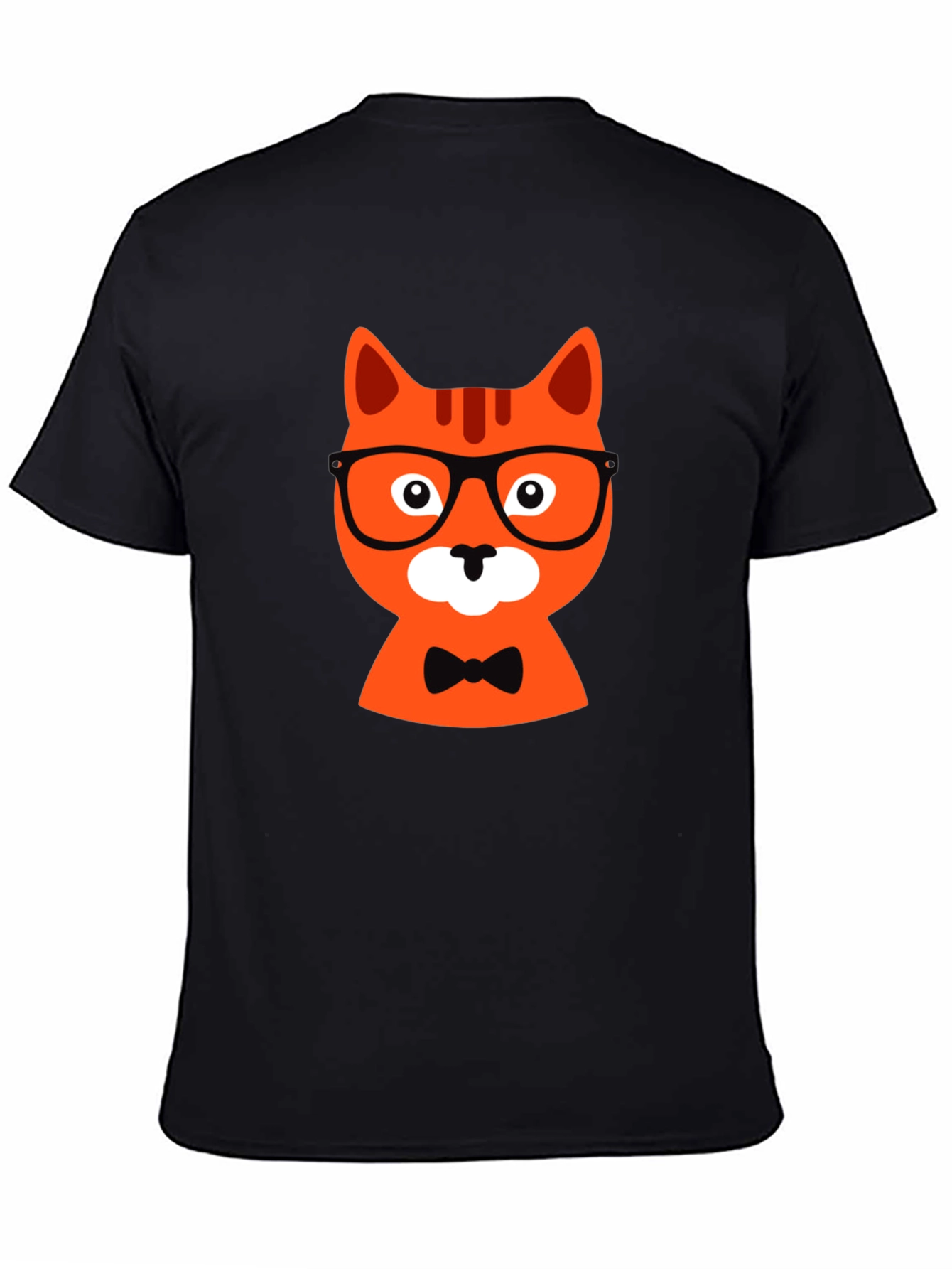 Black T-Shirt with Hipster Cat Graphic