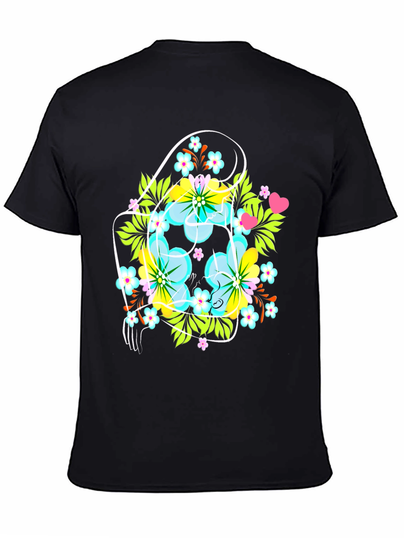 Floral Graphic Tee: Mens Black Crew Neck T-Shirt
