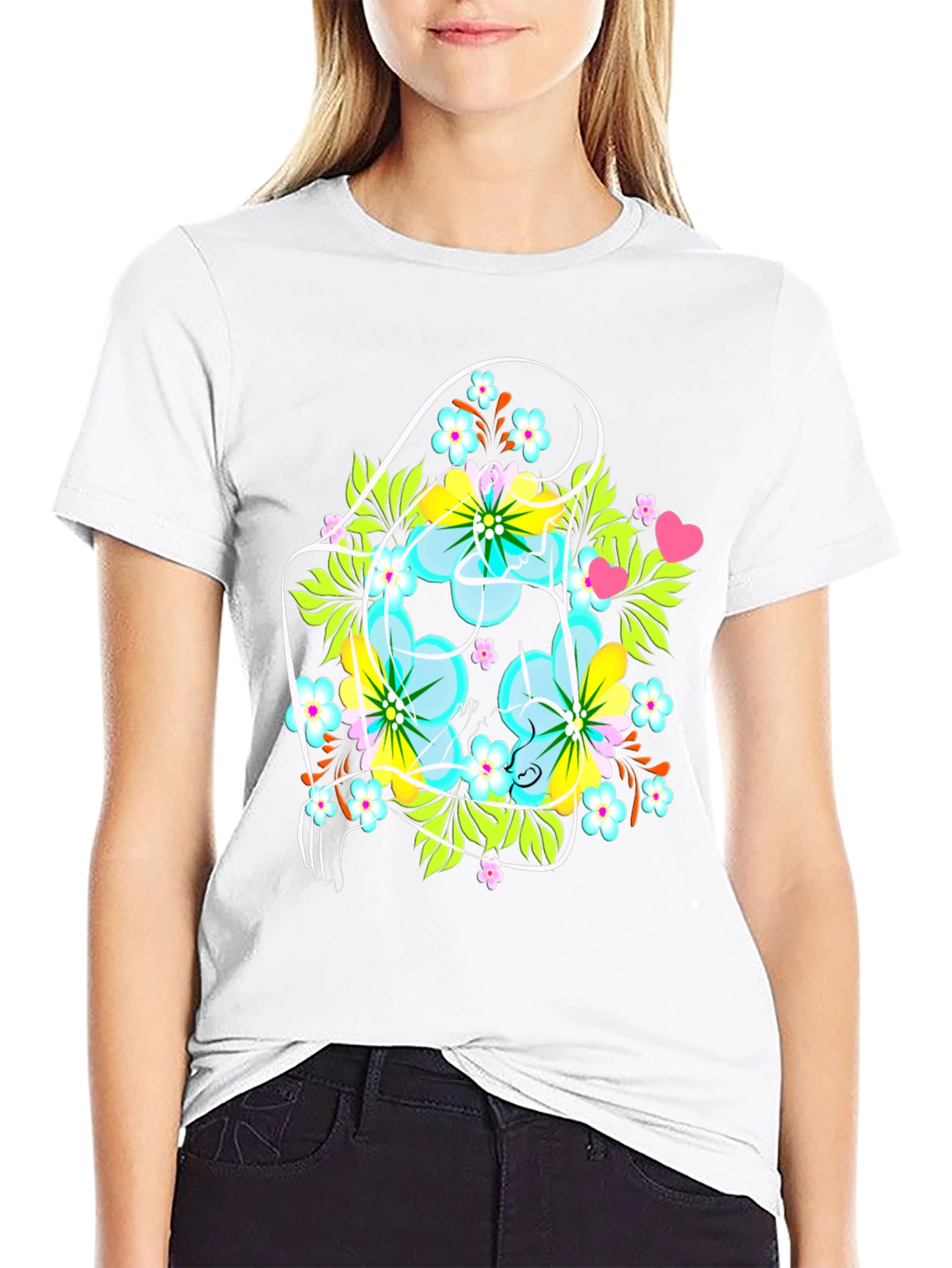 Floral Graphic Tee: Mens Black Crew Neck T-Shirt