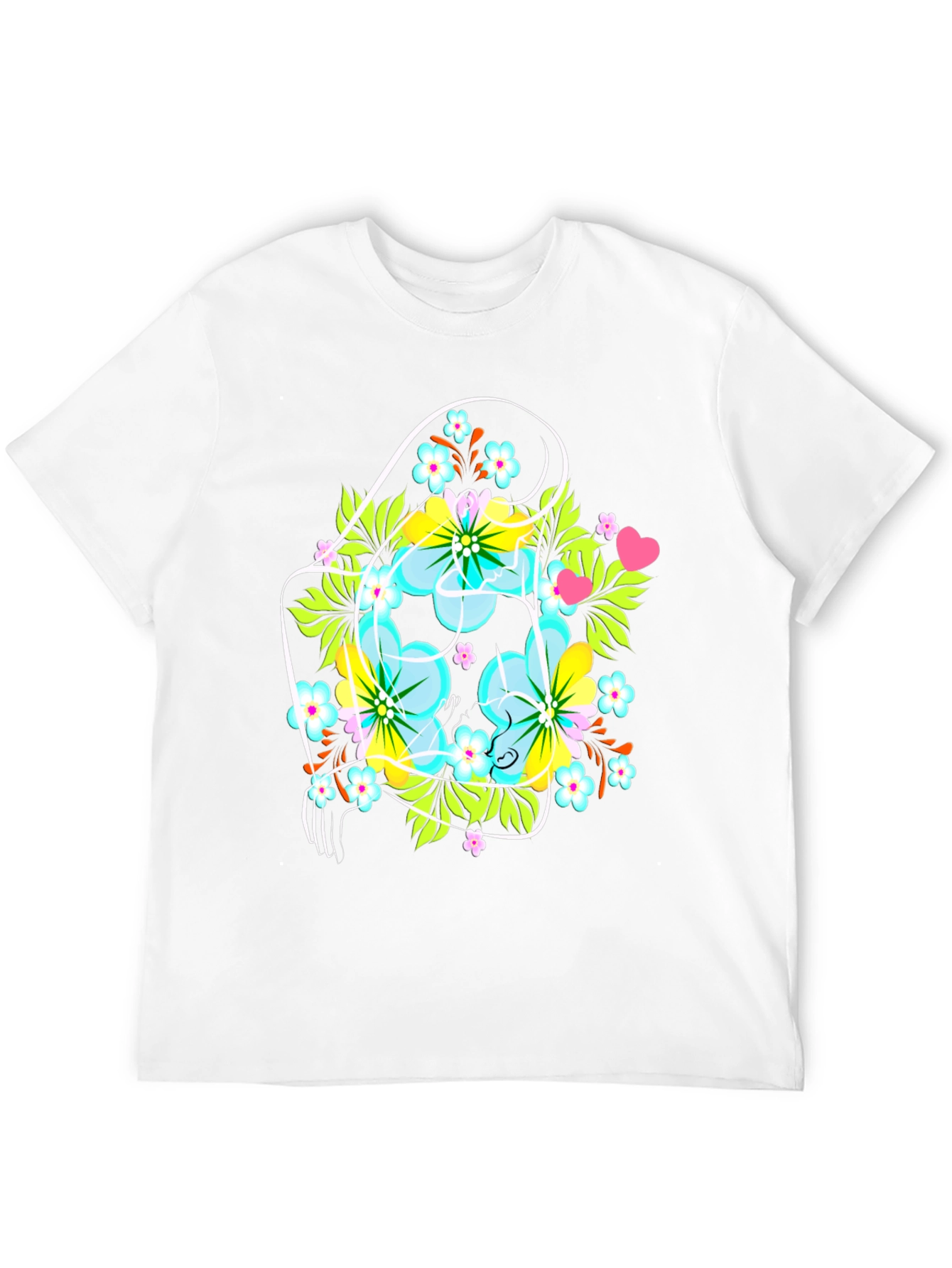 Floral Graphic Tee: Mens Black Crew Neck T-Shirt