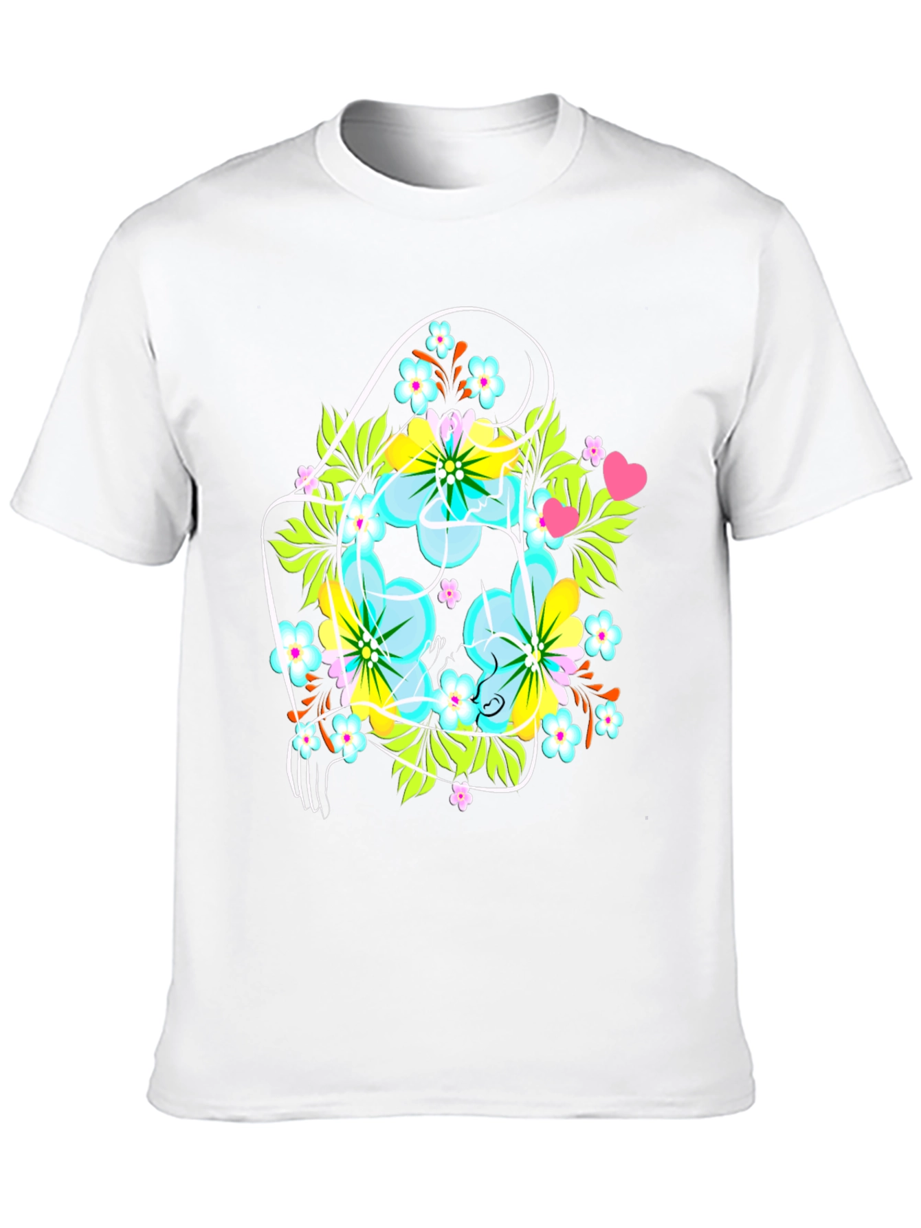Floral Graphic Tee: Mens Black Crew Neck T-Shirt