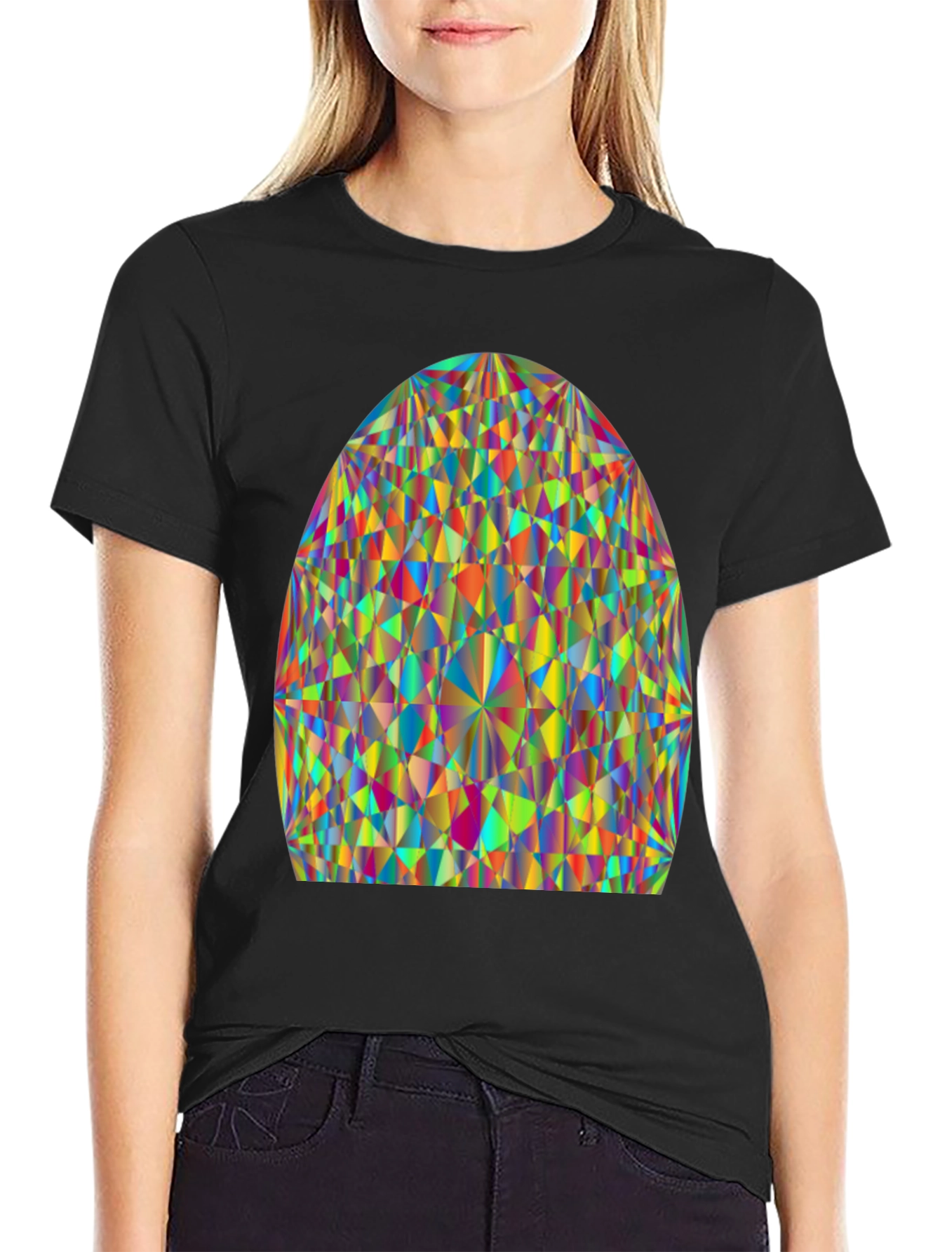 Prism Pattern Black Tee - Geometric Art Shirt