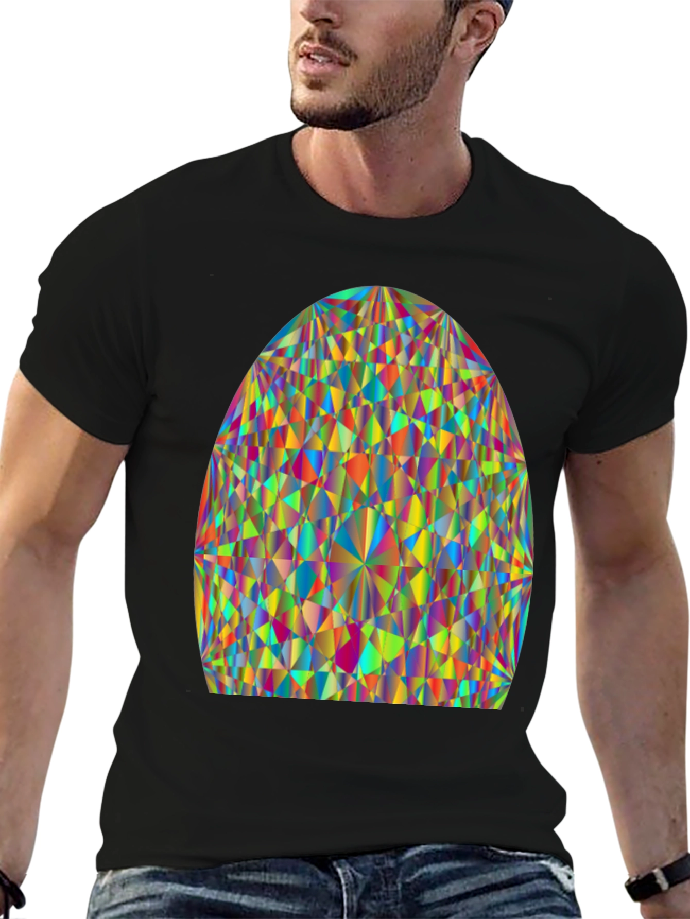 Prism Pattern Black Tee - Geometric Art Shirt