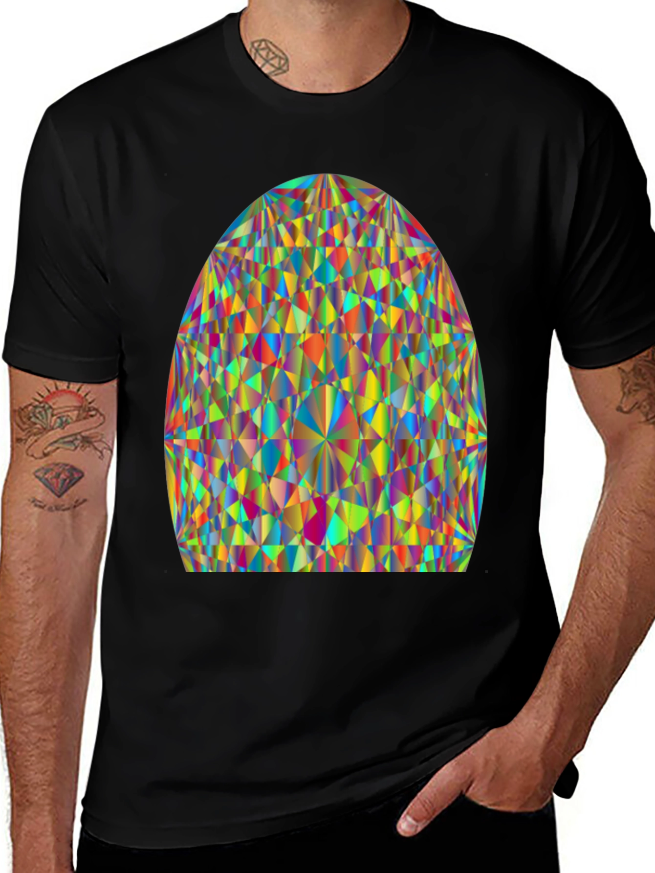 Prism Pattern Black Tee - Geometric Art Shirt