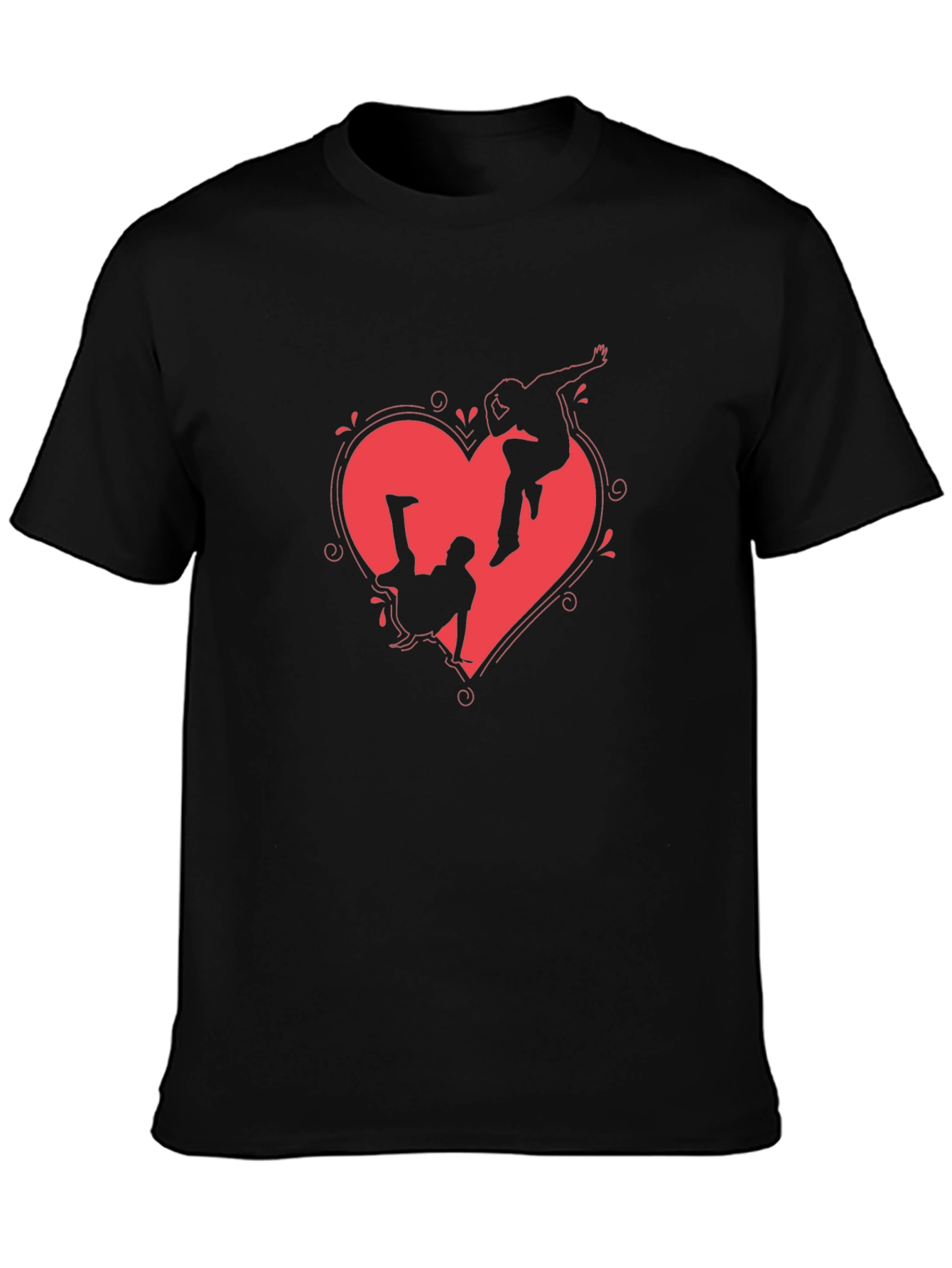 Heart Breakdance Graphic Tee - Black Crewneck T-Shirt