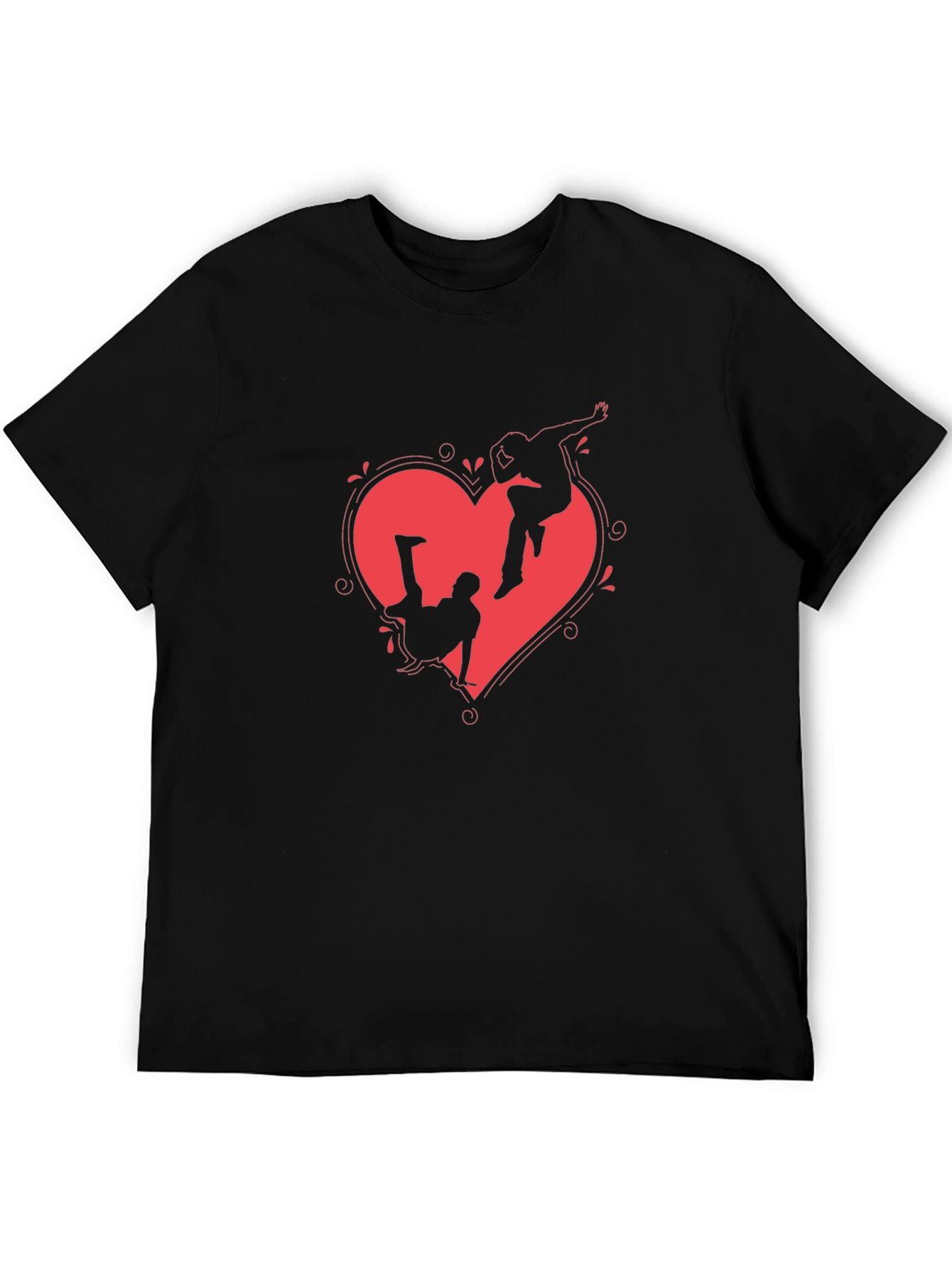 Heart Breakdance Graphic Tee - Black Crewneck T-Shirt