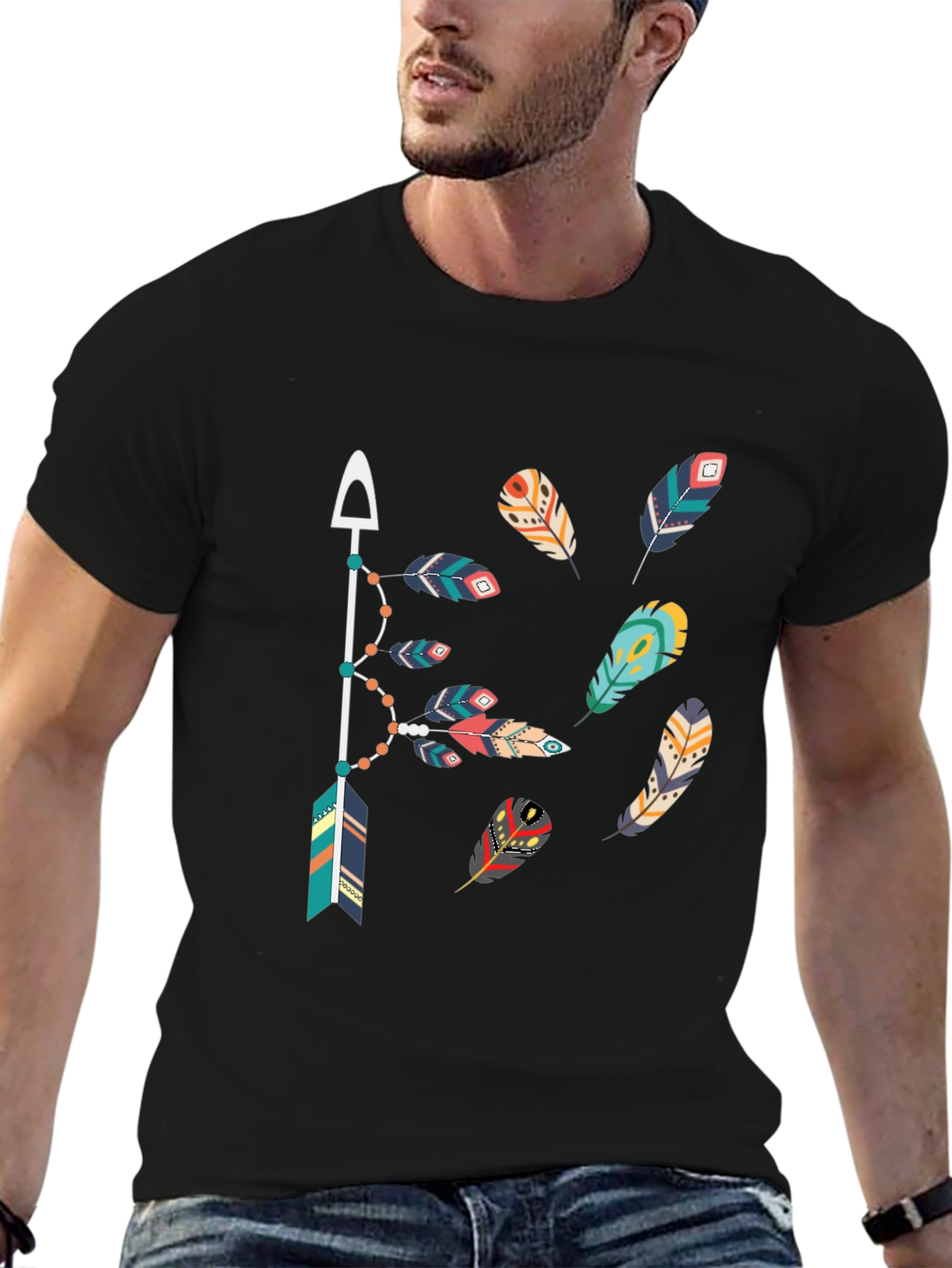 Feather Arrow Graphic Tee - Casual Black T-Shirt