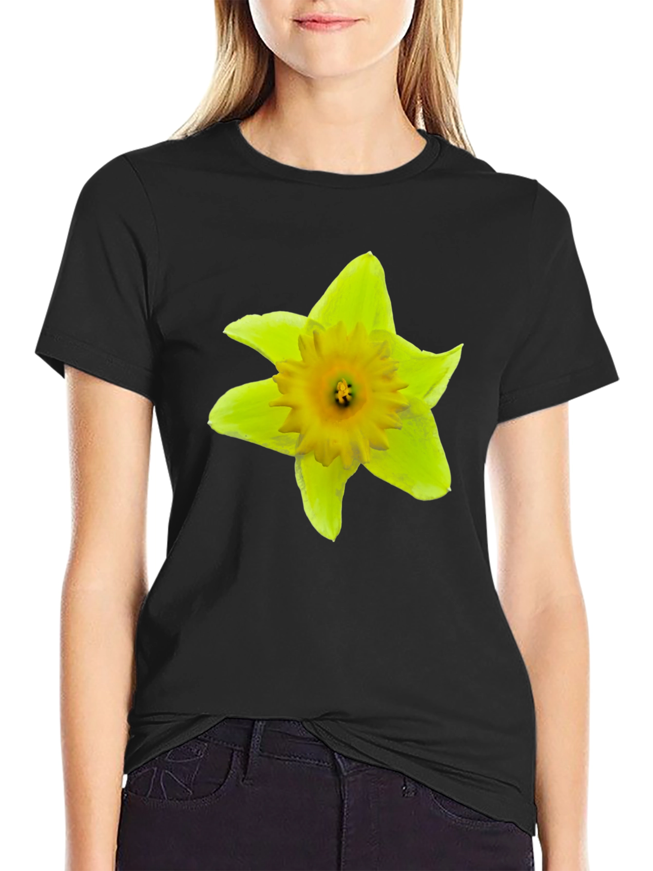 Daffodil Flower Graphic Black T-Shirt