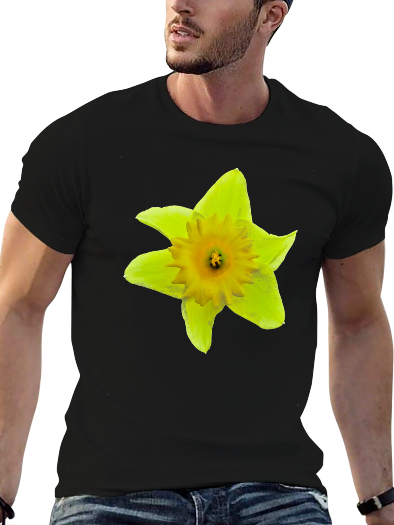 Daffodil Flower Graphic Black T-Shirt