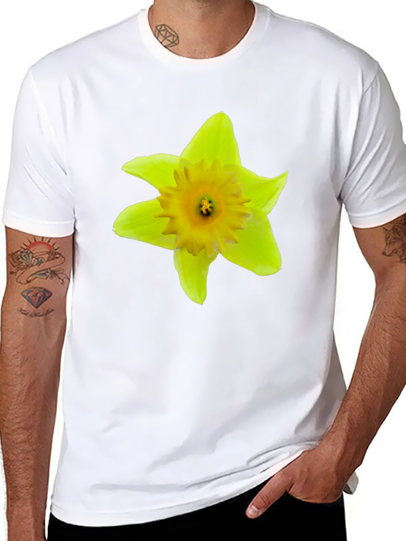 Daffodil Flower Graphic Black T-Shirt