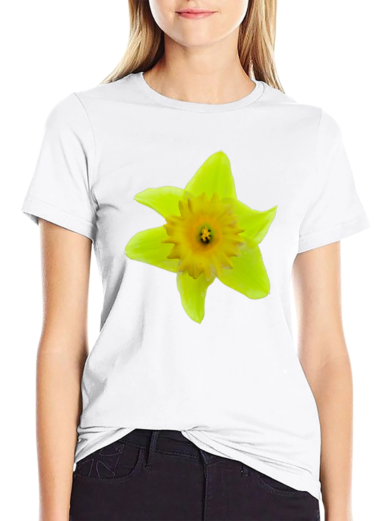 Daffodil Flower Graphic Black T-Shirt