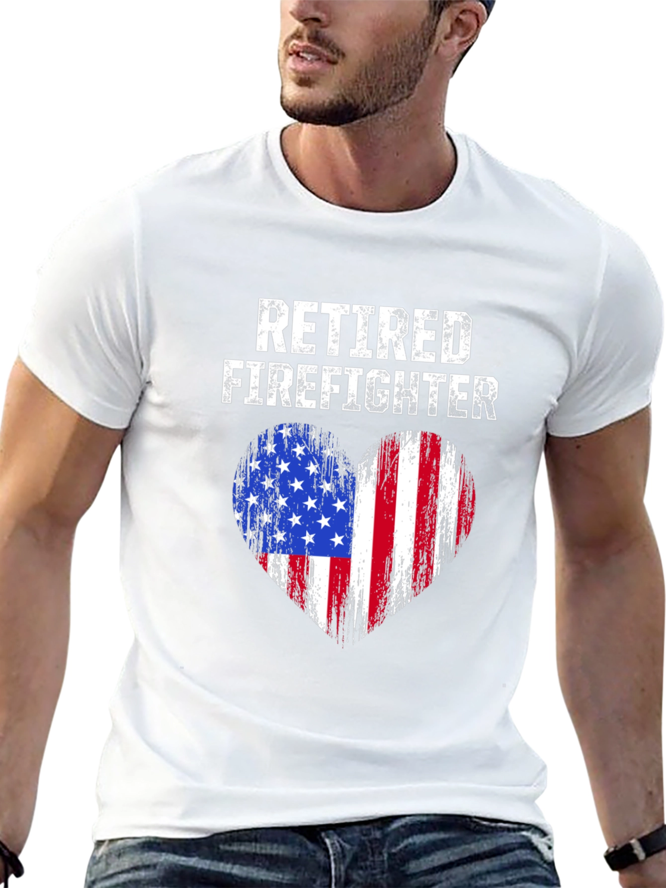 Retired Firefighter American Flag Heart T-Shirt
