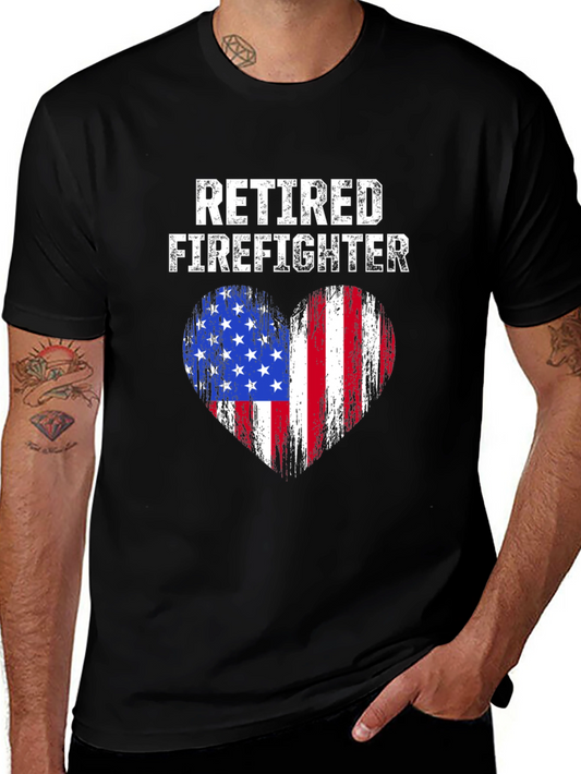 Retired Firefighter American Flag Heart T-Shirt