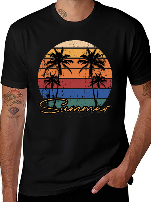 Retro Summer Palm Tee - Vintage Beach Vibes