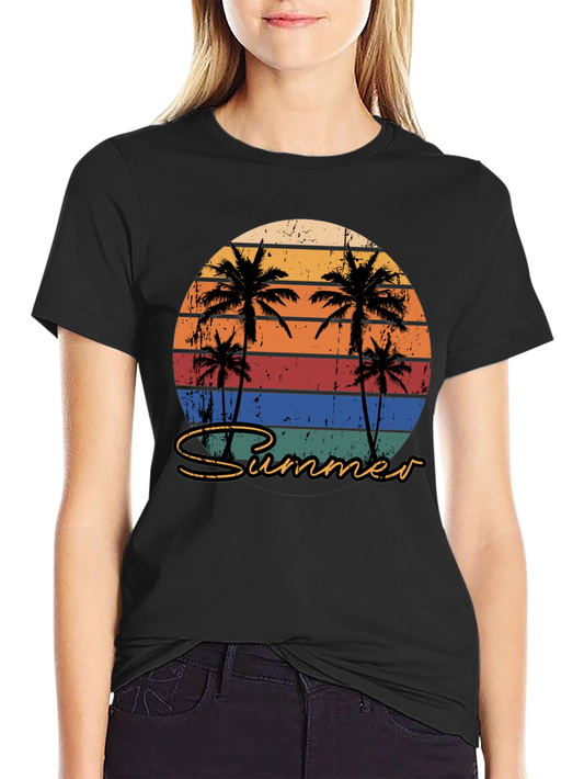 Retro Summer Palm Tee - Vintage Beach Vibes