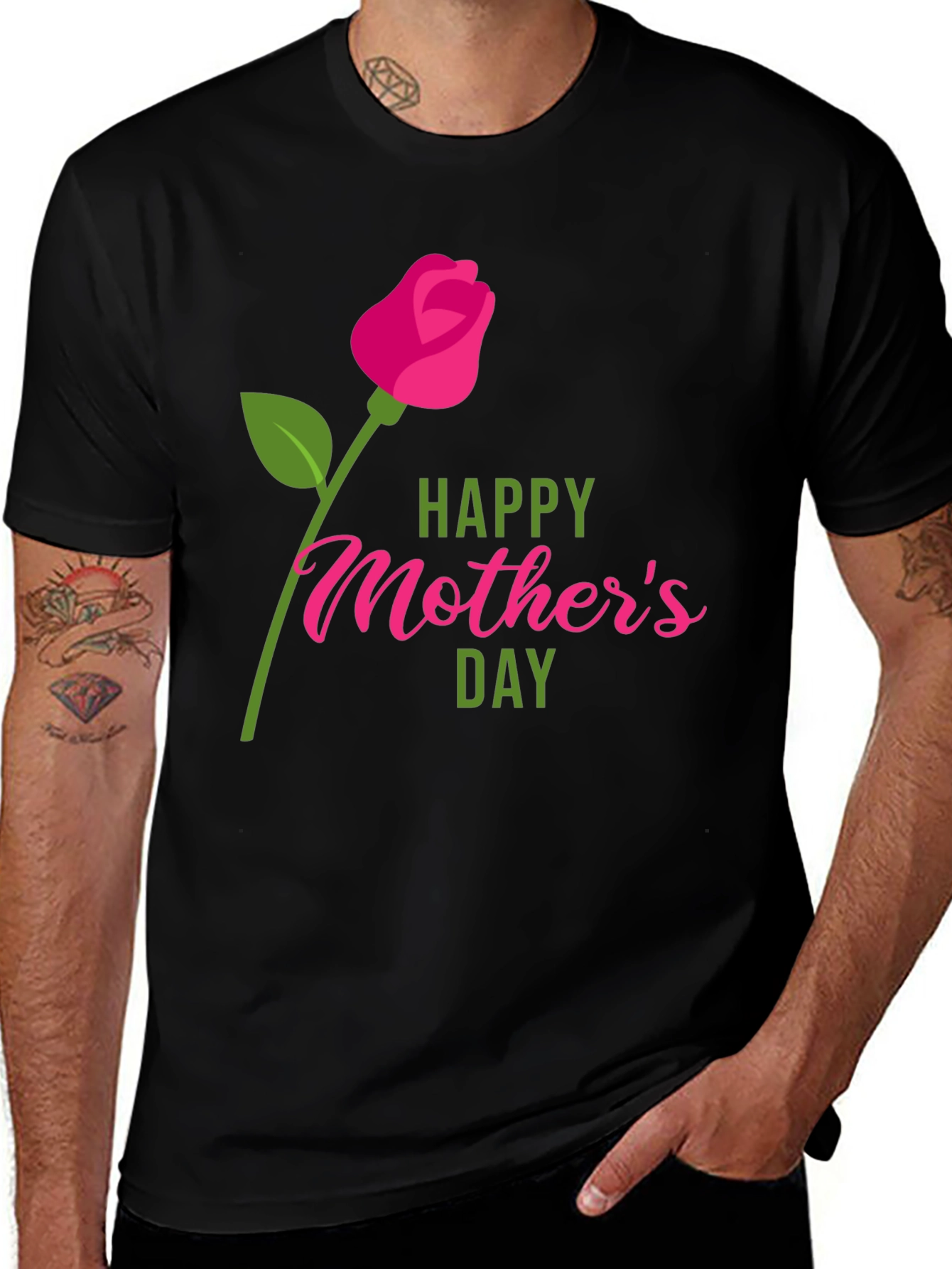 Happy Mothers Day Graphic Tee - Black Cotton
