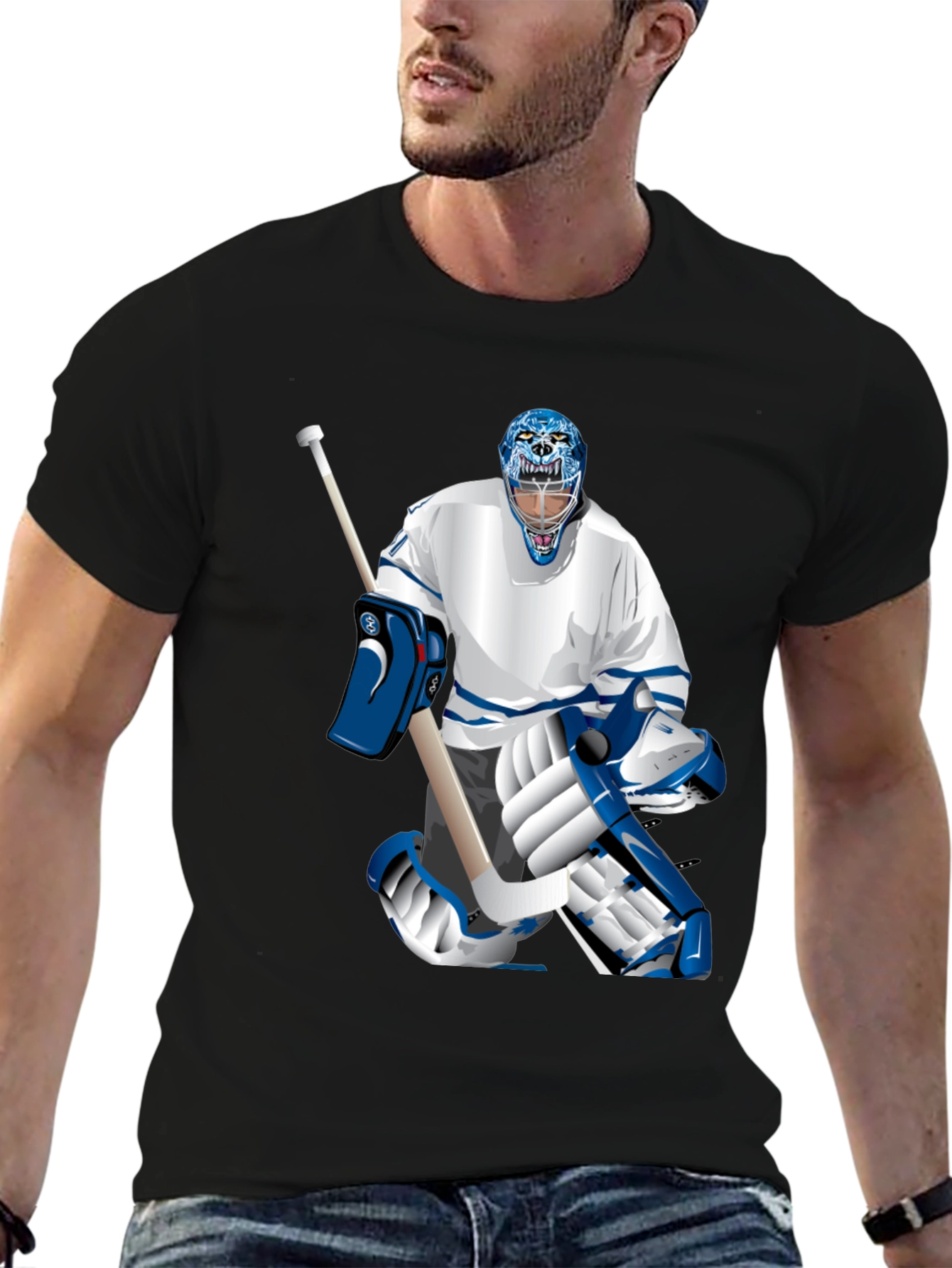 Hockey Goalie Graphic Tee - Black Cotton T-Shirt