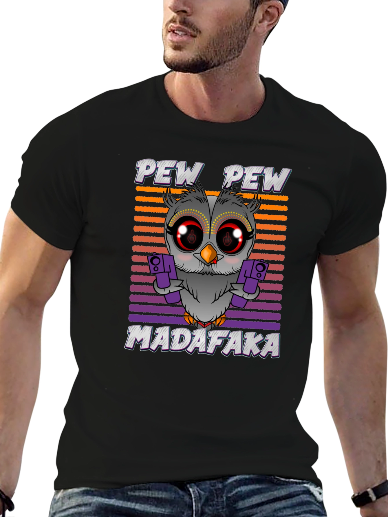 Pew Pew Madafaka Owl Graphic T-Shirt