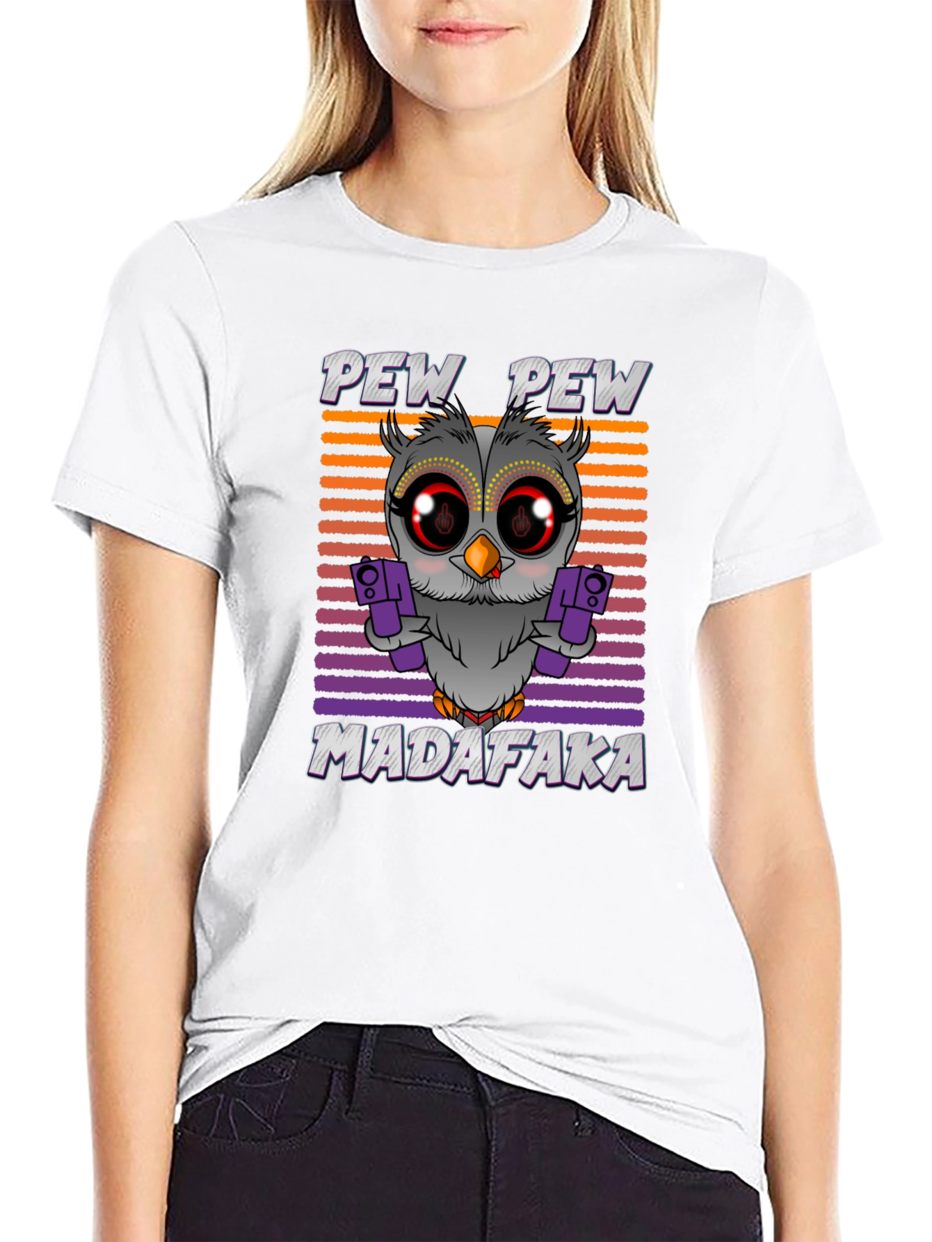 Pew Pew Madafaka Owl Graphic T-Shirt