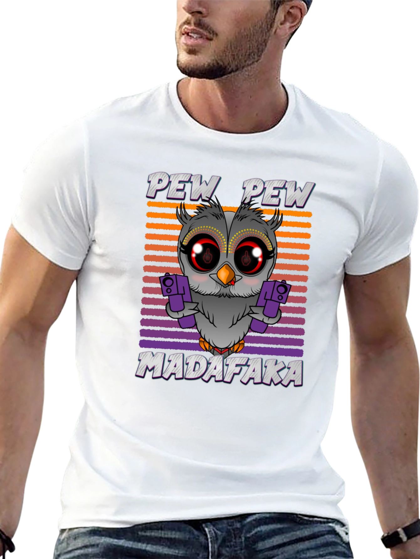 Pew Pew Madafaka Owl Graphic T-Shirt