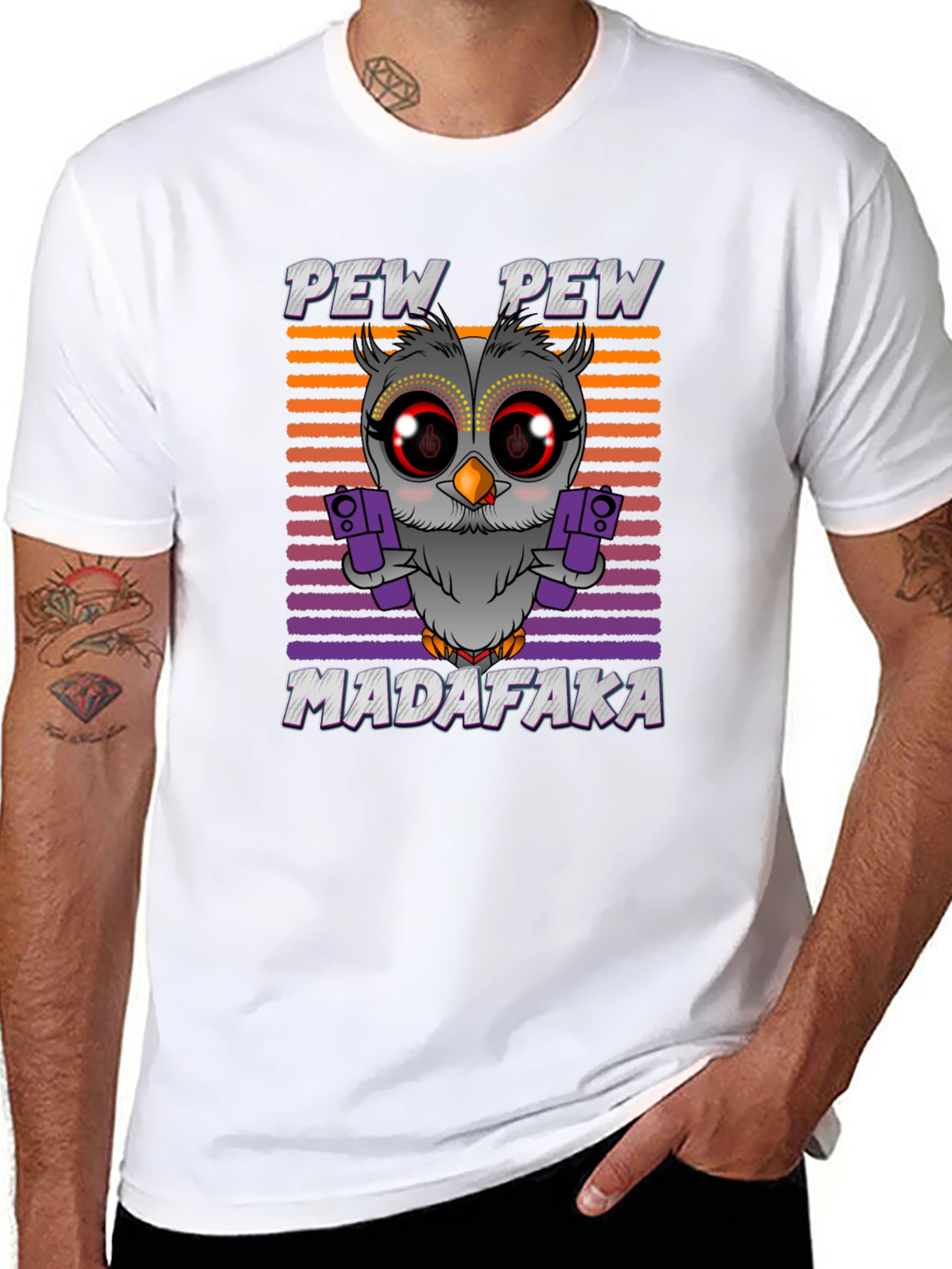 Pew Pew Madafaka Owl Graphic T-Shirt