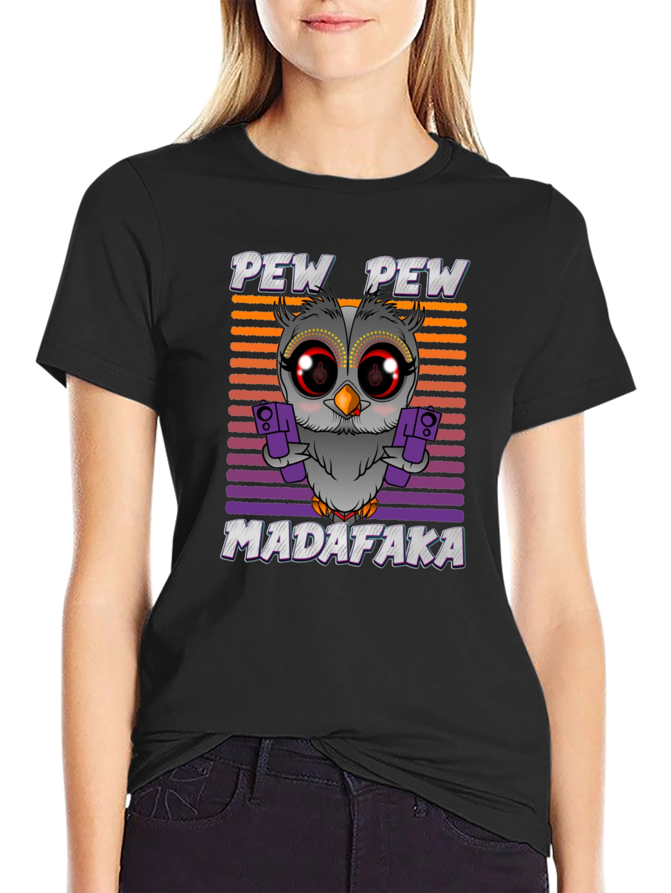 Pew Pew Madafaka Owl Graphic T-Shirt