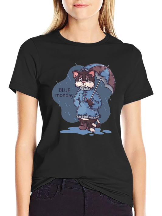 Blue Monday Cat T-Shirt - Rainy Day Style