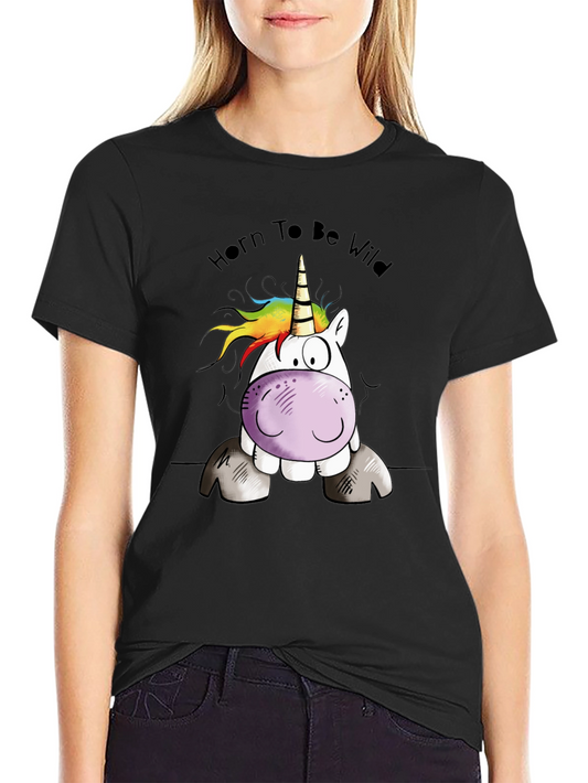 Unicorn Horn To Be Wild Black Graphic Tee