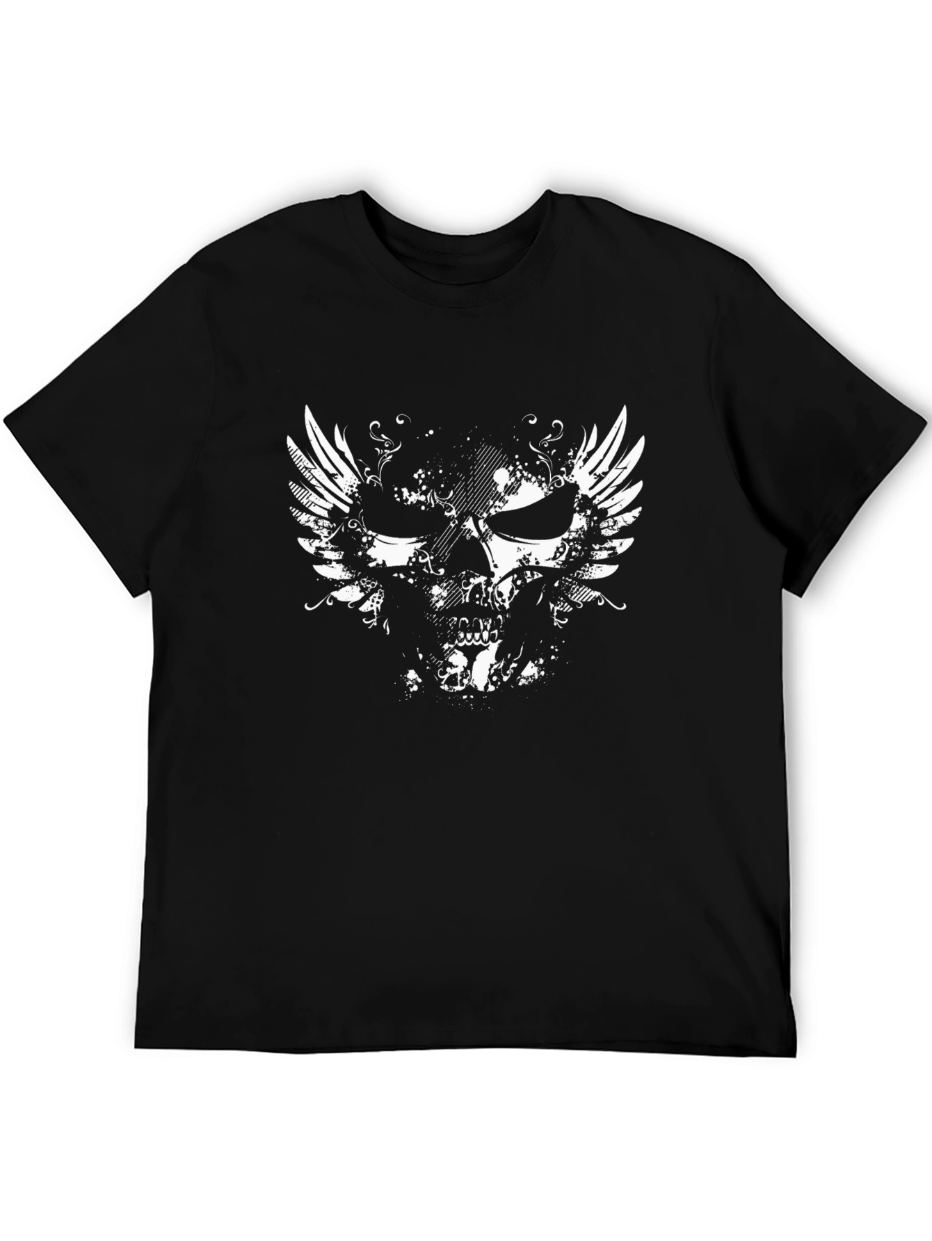 Winged Skull Graphic Tee - Black Cotton T-Shirt