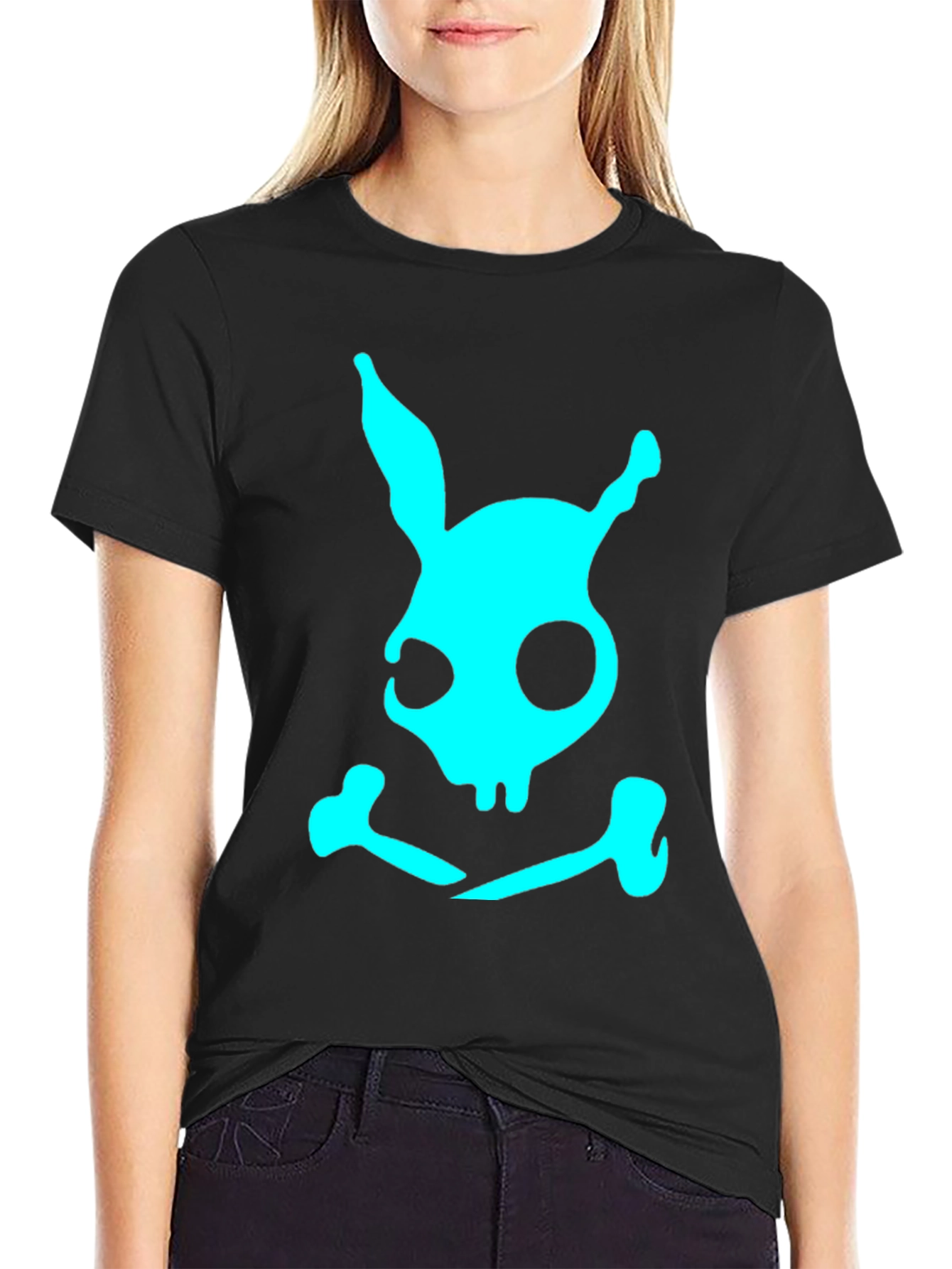 Skull Bunny Graphic T-Shirt - Black