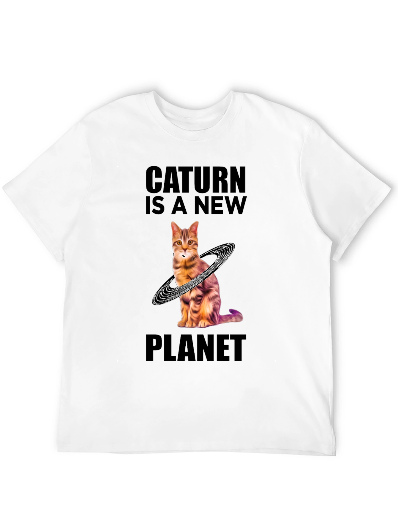 Caturn Planet T-Shirt - Unique Galaxy Cat Design