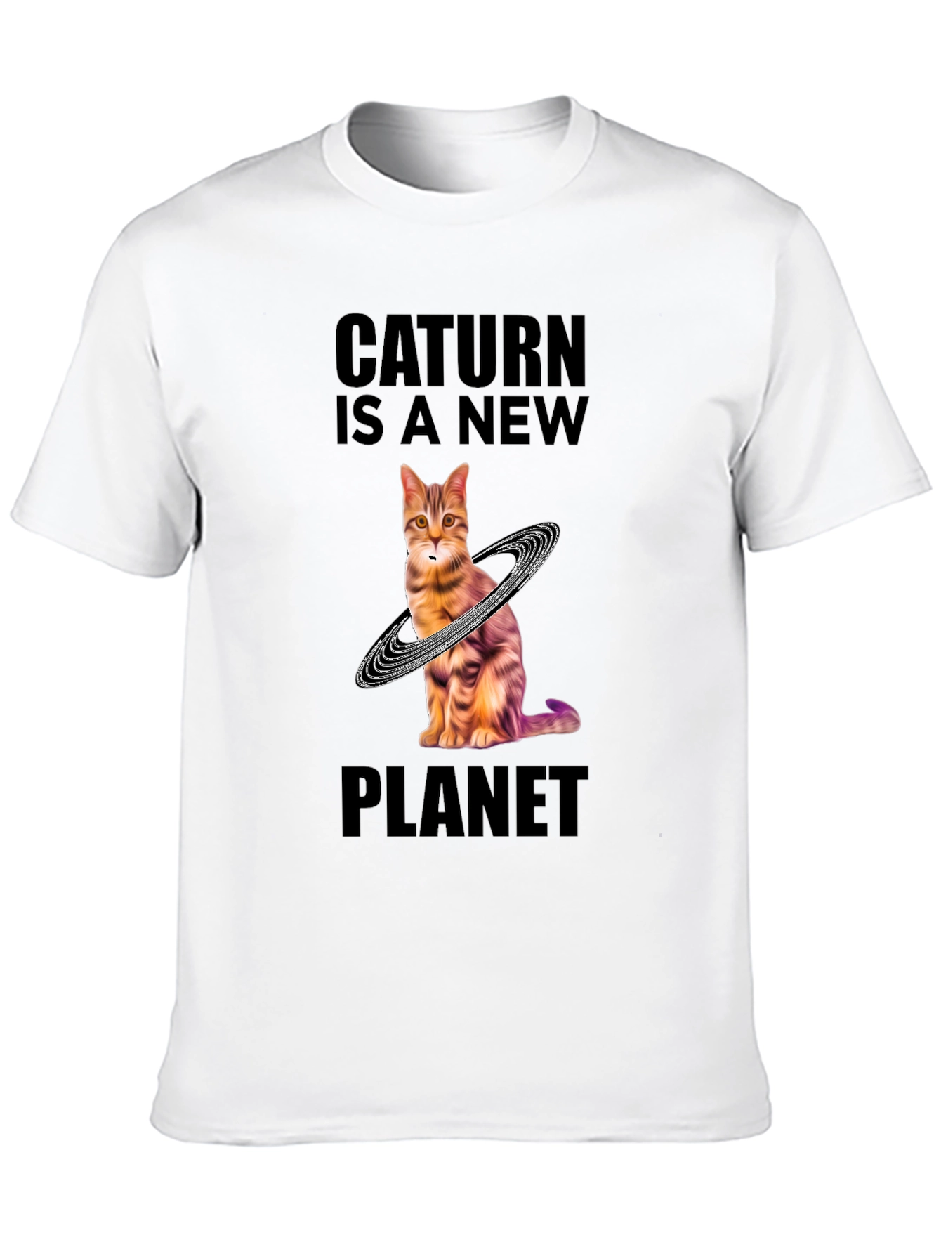 Caturn Planet T-Shirt - Unique Galaxy Cat Design