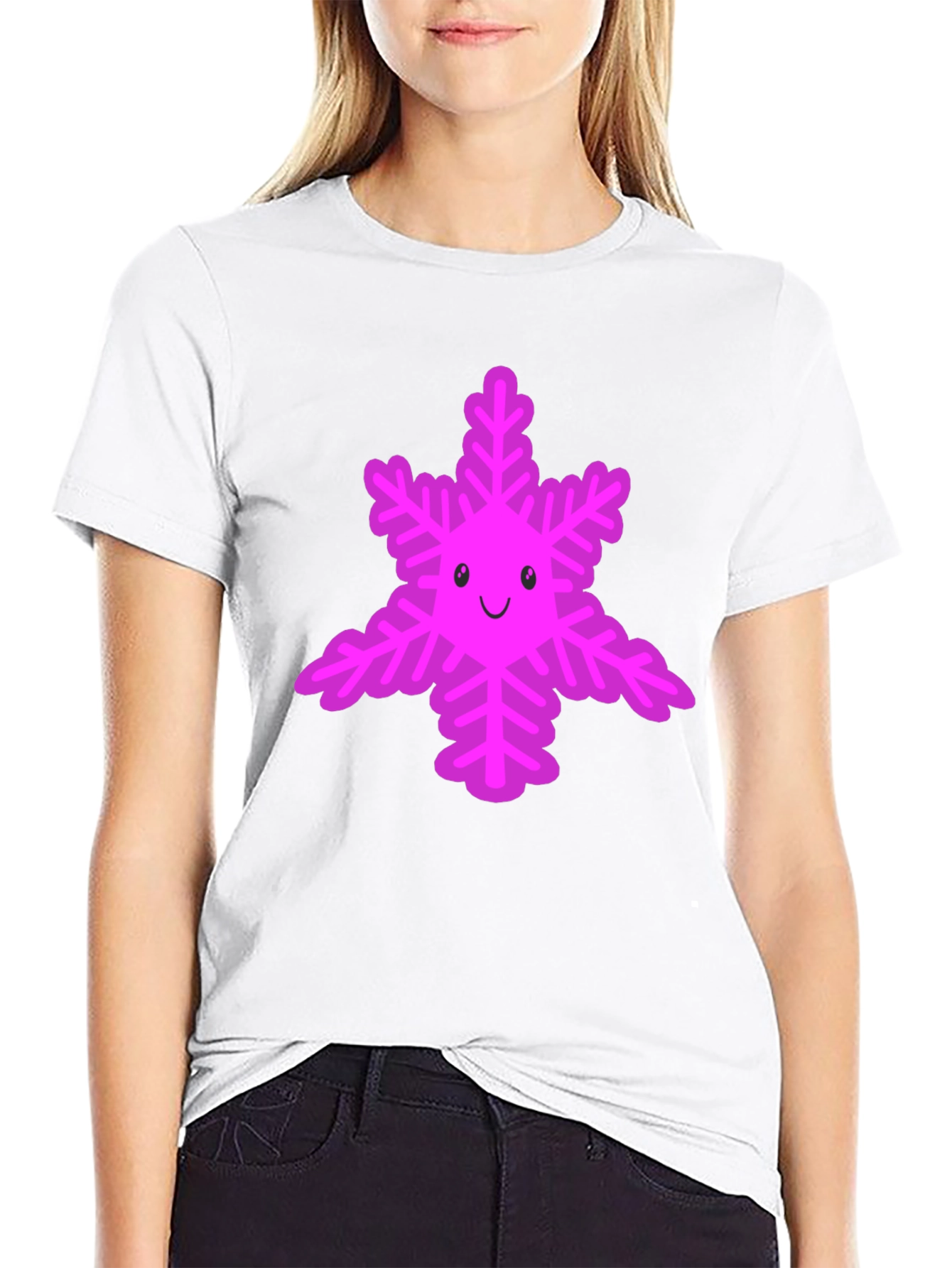 Cute Snowflake Graphic Tee - Black