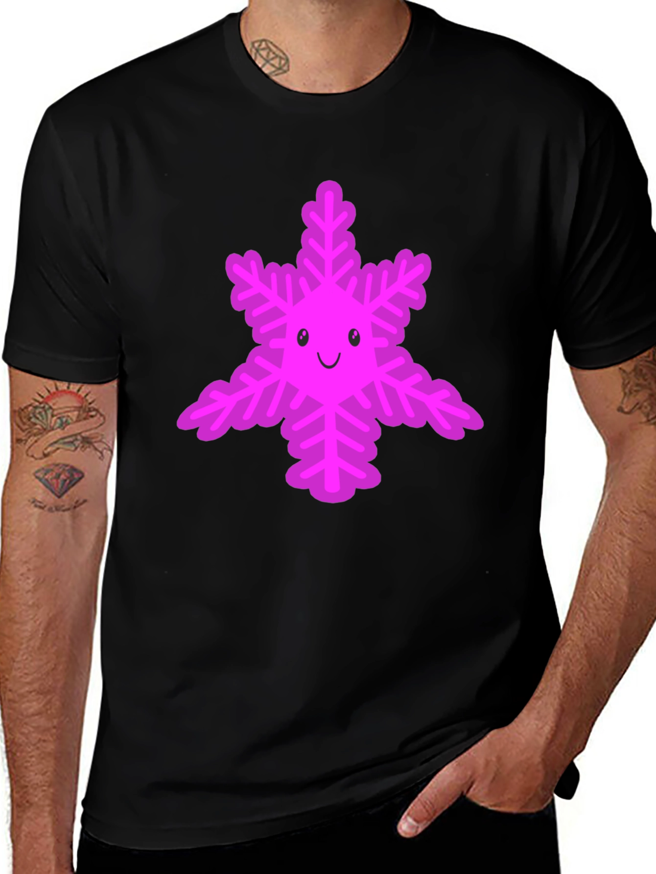Cute Snowflake Graphic Tee - Black