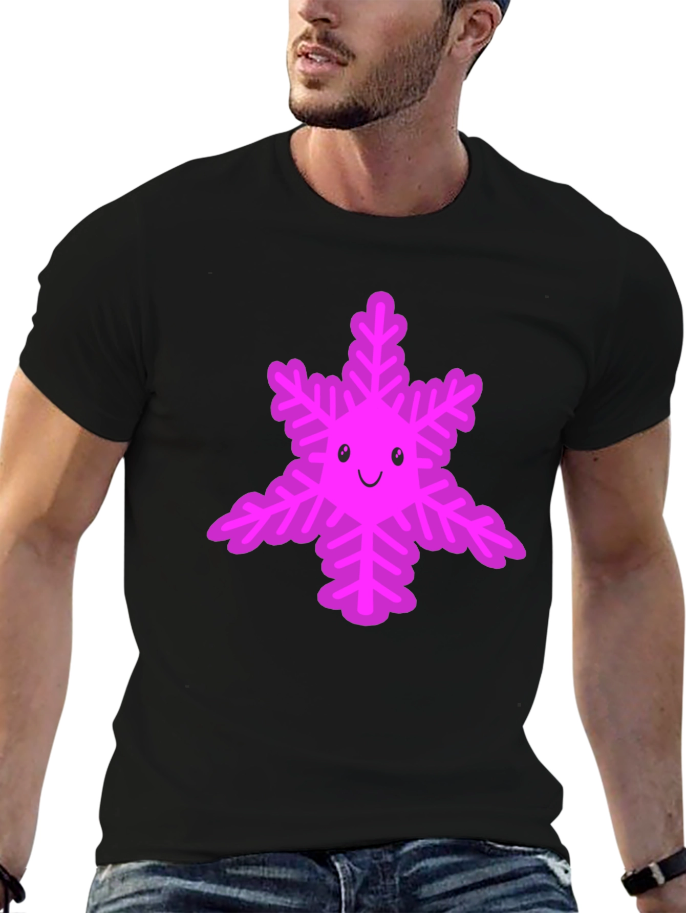 Cute Snowflake Graphic Tee - Black