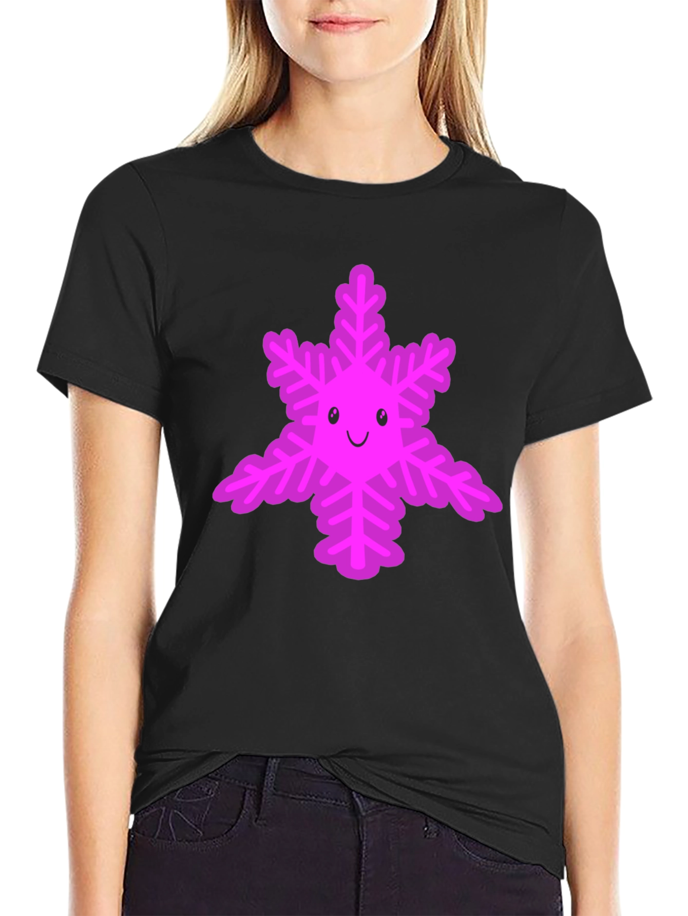 Cute Snowflake Graphic Tee - Black
