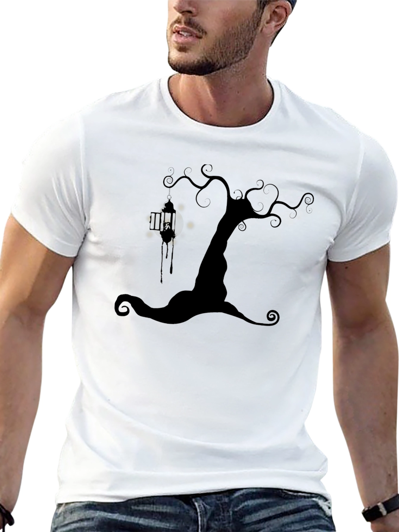 Spooky Tree Lantern Black T-Shirt