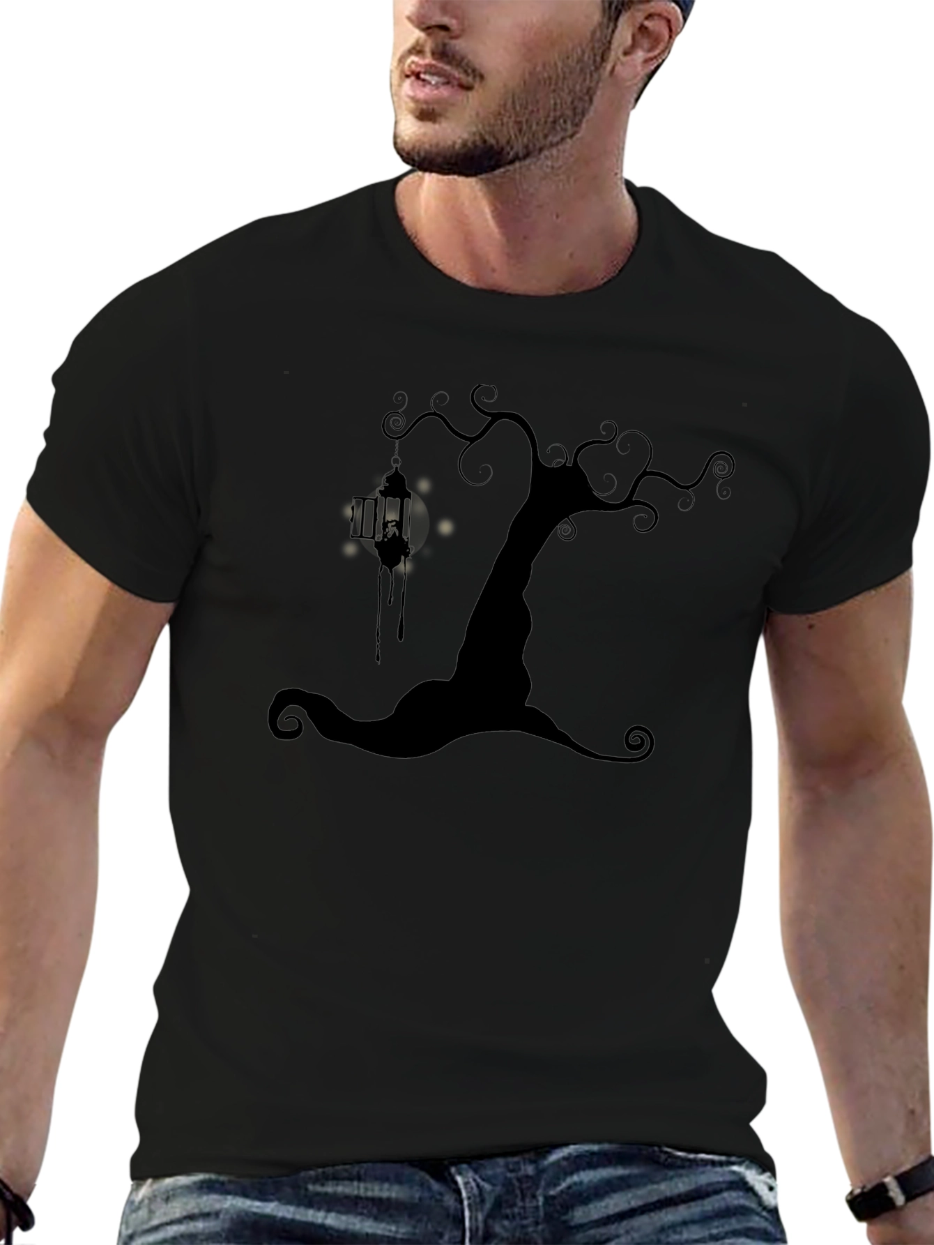 Spooky Tree Lantern Black T-Shirt