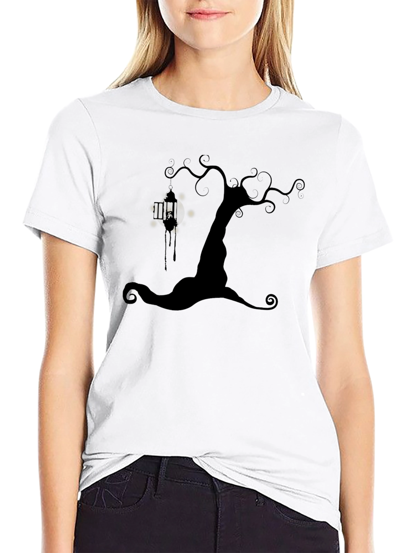 Spooky Tree Lantern Black T-Shirt