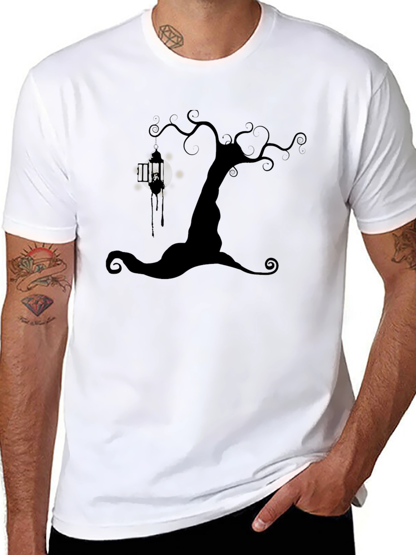 Spooky Tree Lantern Black T-Shirt