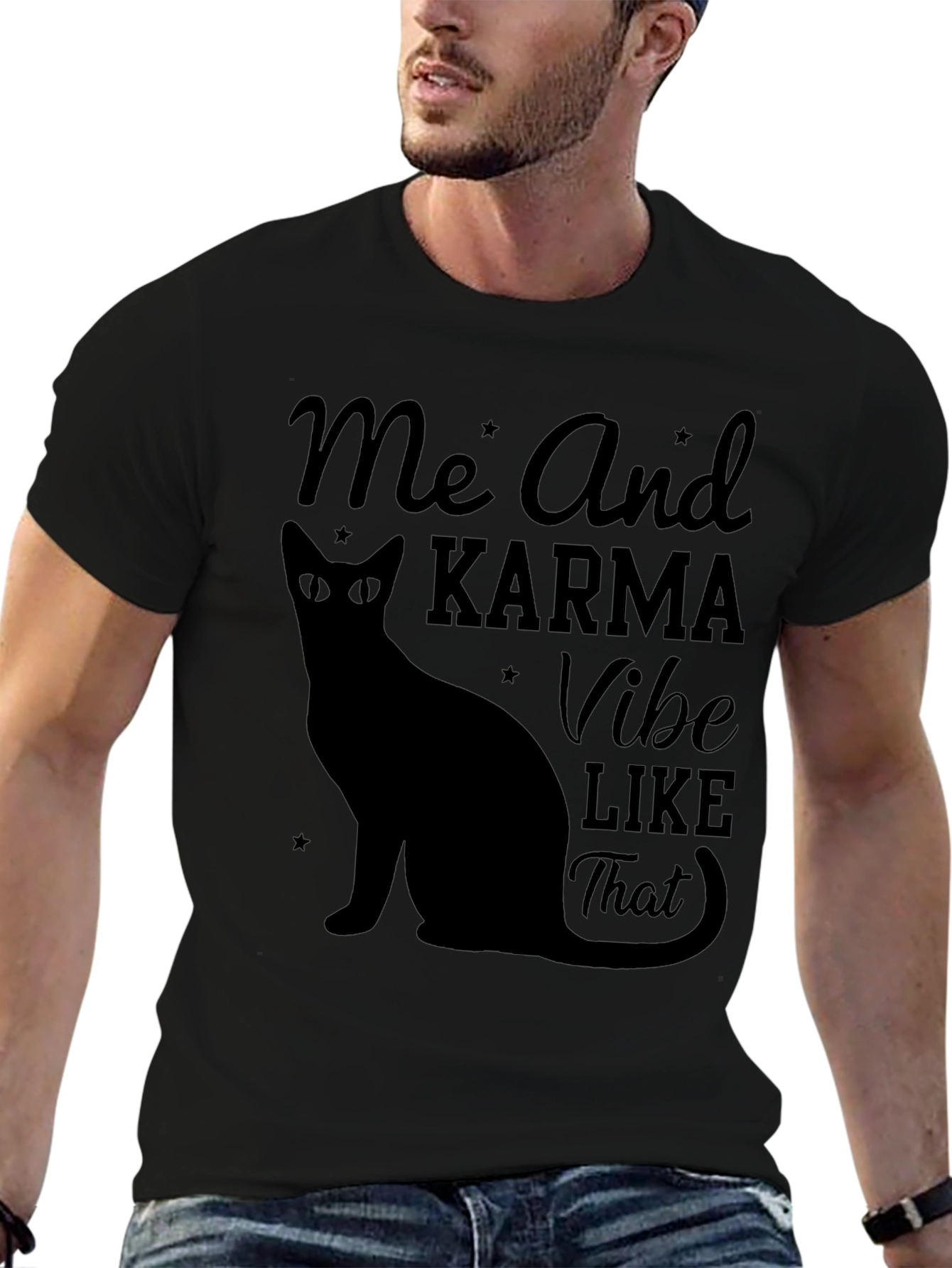 Karma Vibe Black Cat Graphic T-Shirt