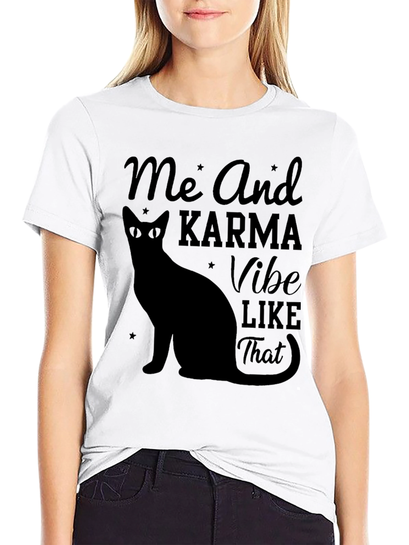Karma Vibe Black Cat Graphic T-Shirt